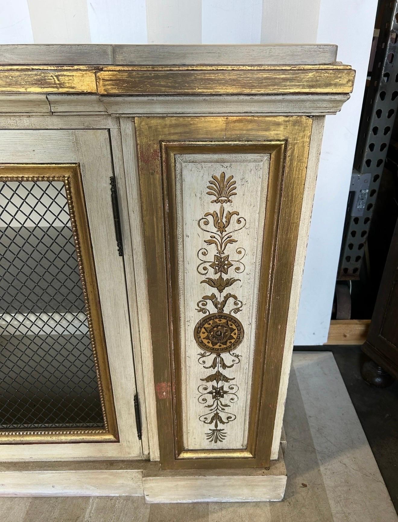 Gilt and paint decorated Neoclassical style cabinet from newel For Sale 3