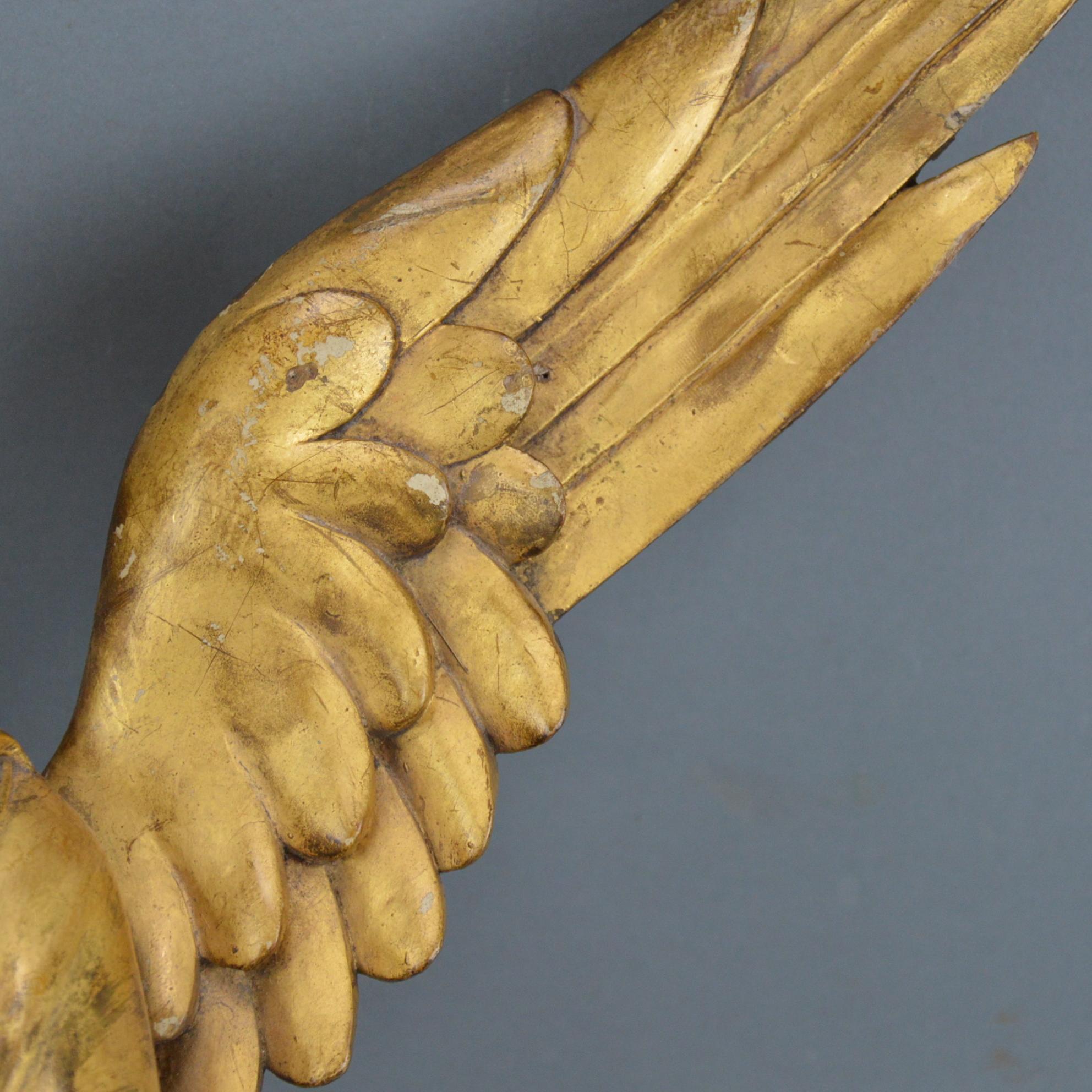 Gilt and Painted Carved Wooden Angel Wall-Sculpture, 19th Century  In Good Condition In Brussels, BE
