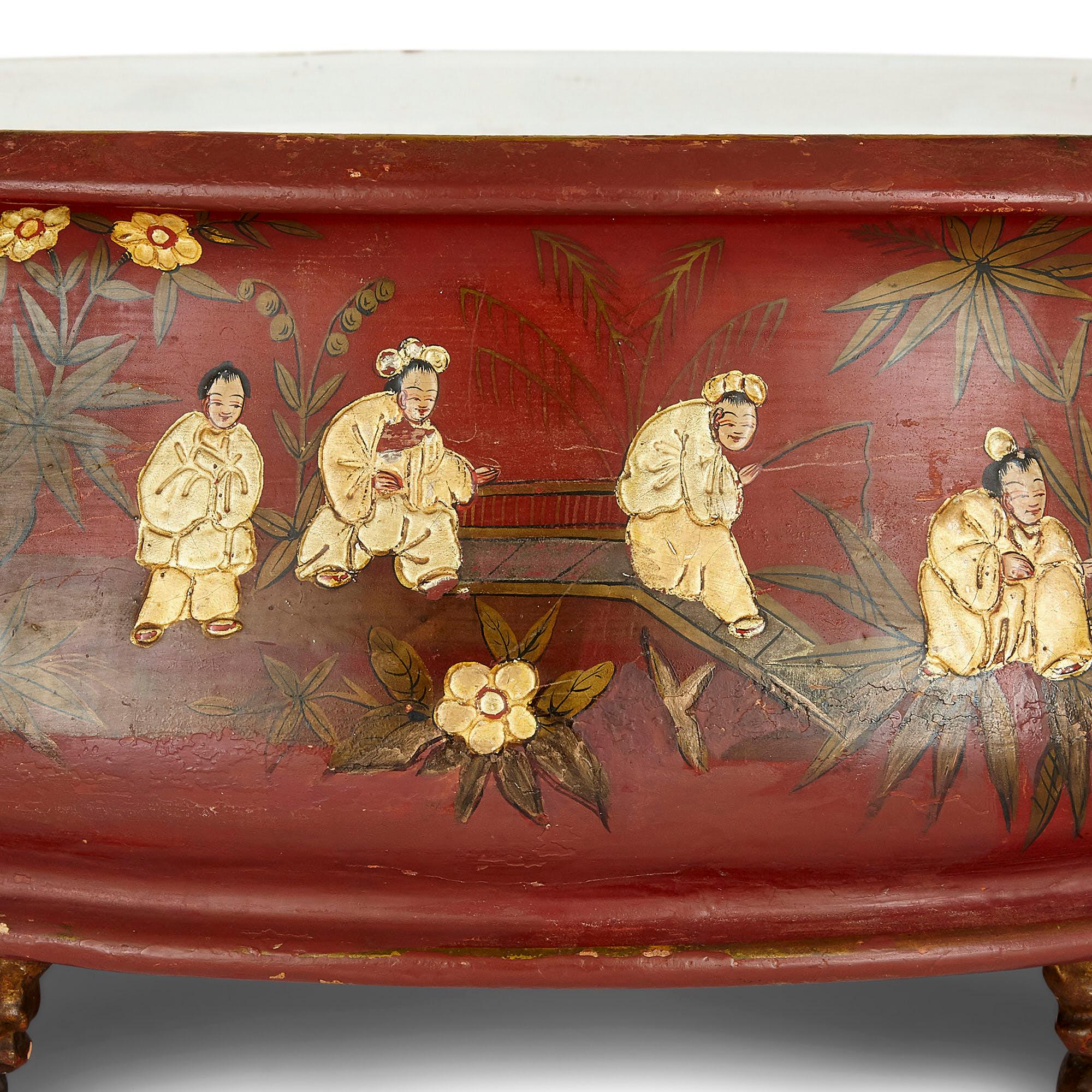 European Gilt and Painted Chinoiserie Style Terracotta Jardinière