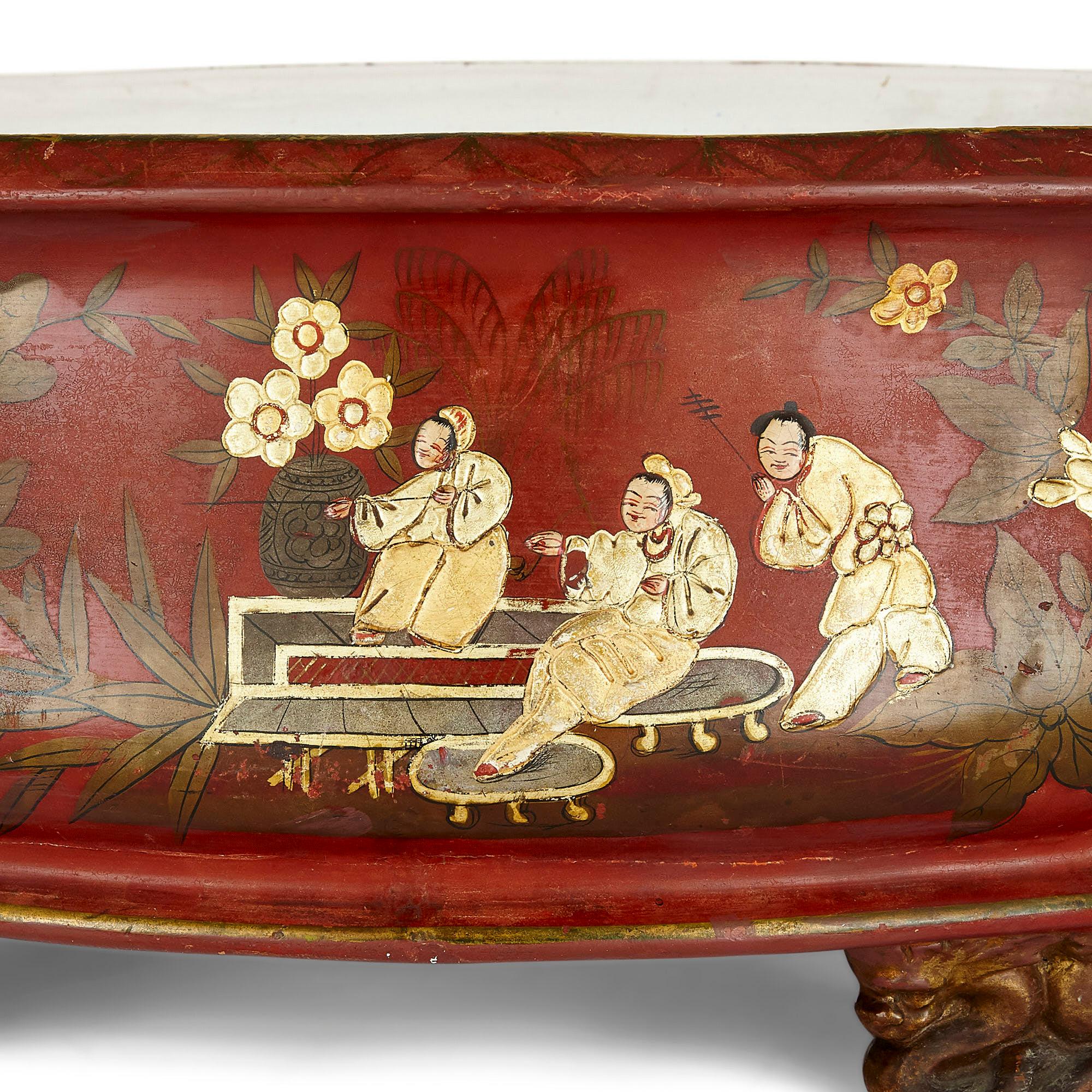 Gilt and Painted Chinoiserie Style Terracotta Jardinière In Good Condition In London, GB