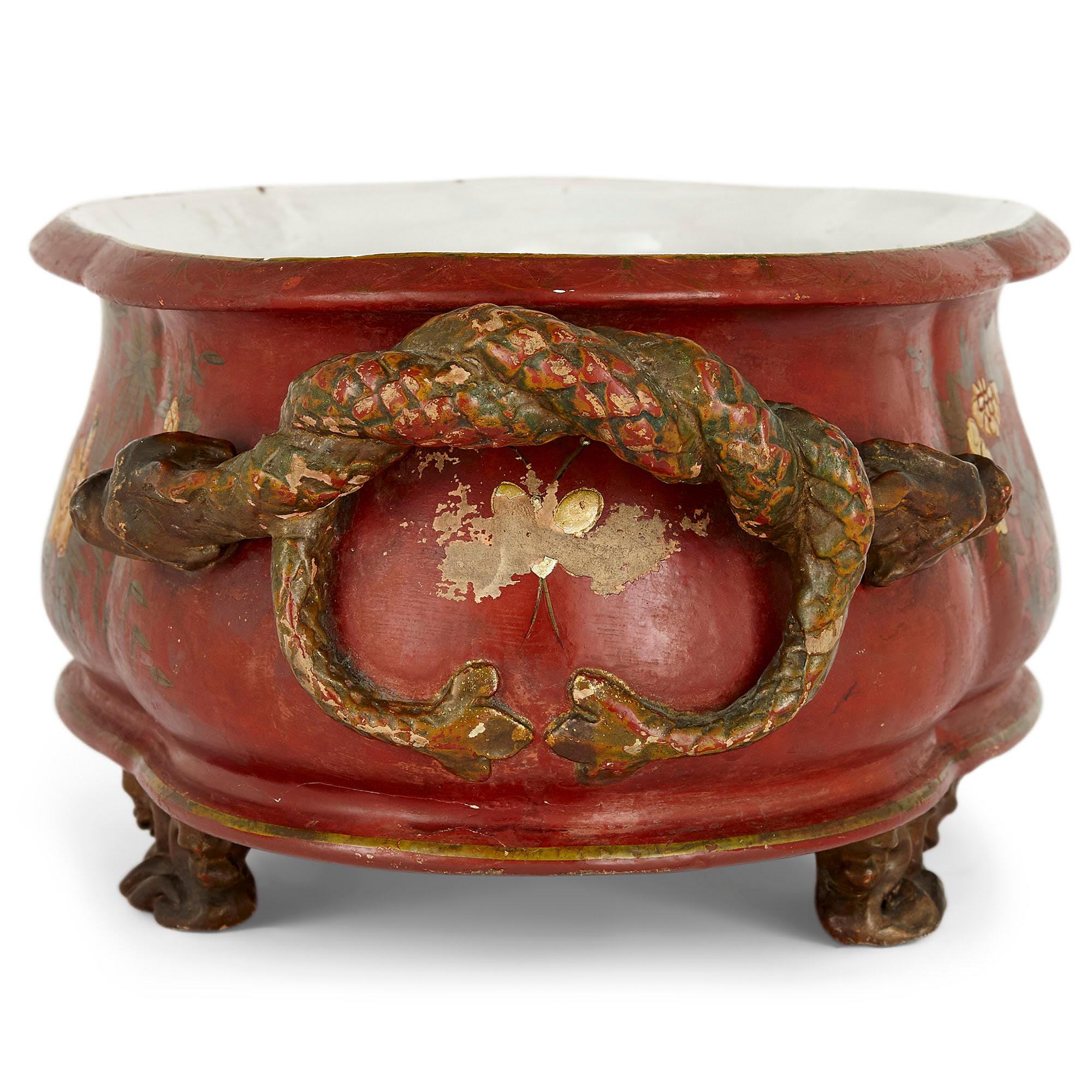 20th Century Gilt and Painted Chinoiserie Style Terracotta Jardinière