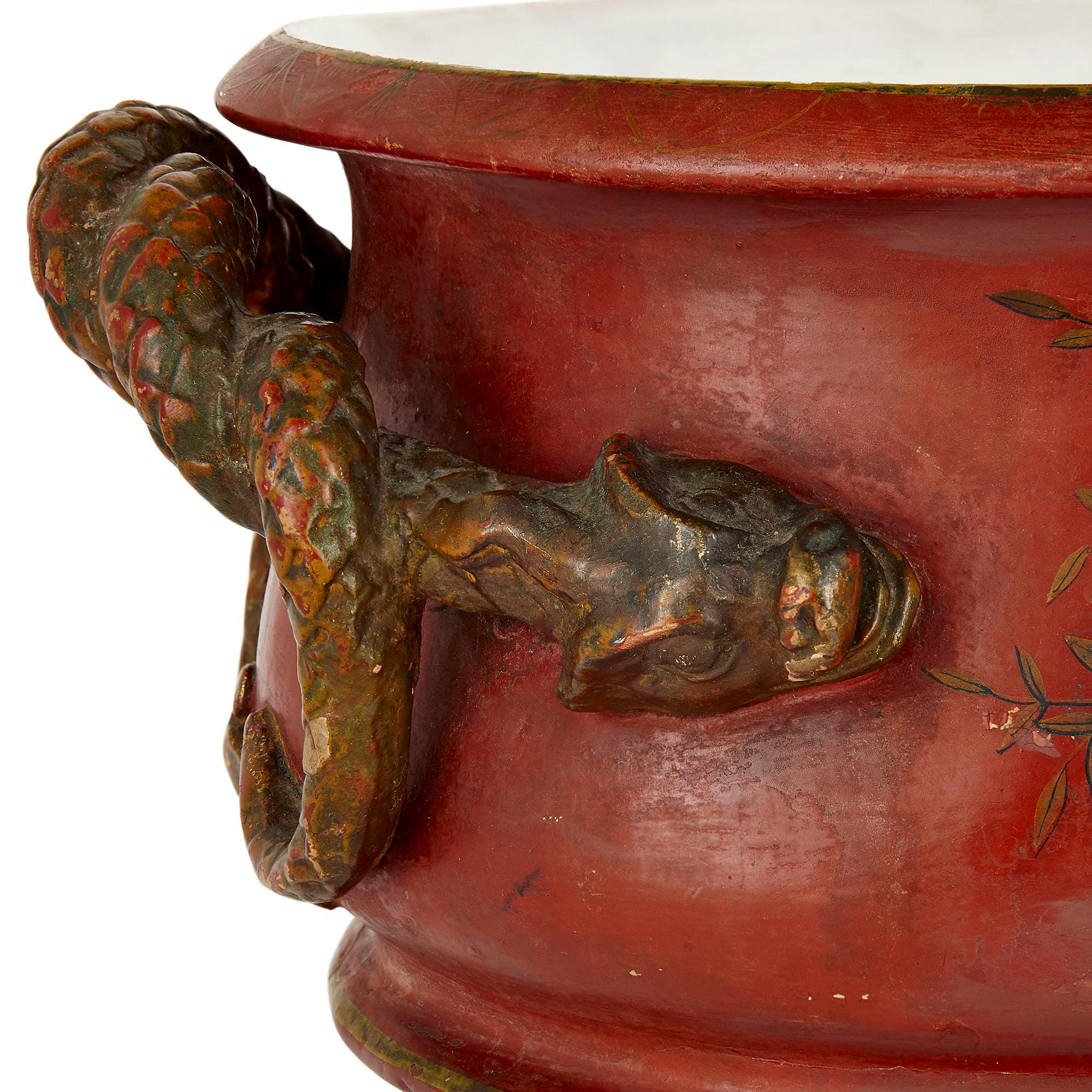 Gilt and Painted Chinoiserie Style Terracotta Jardinière 1