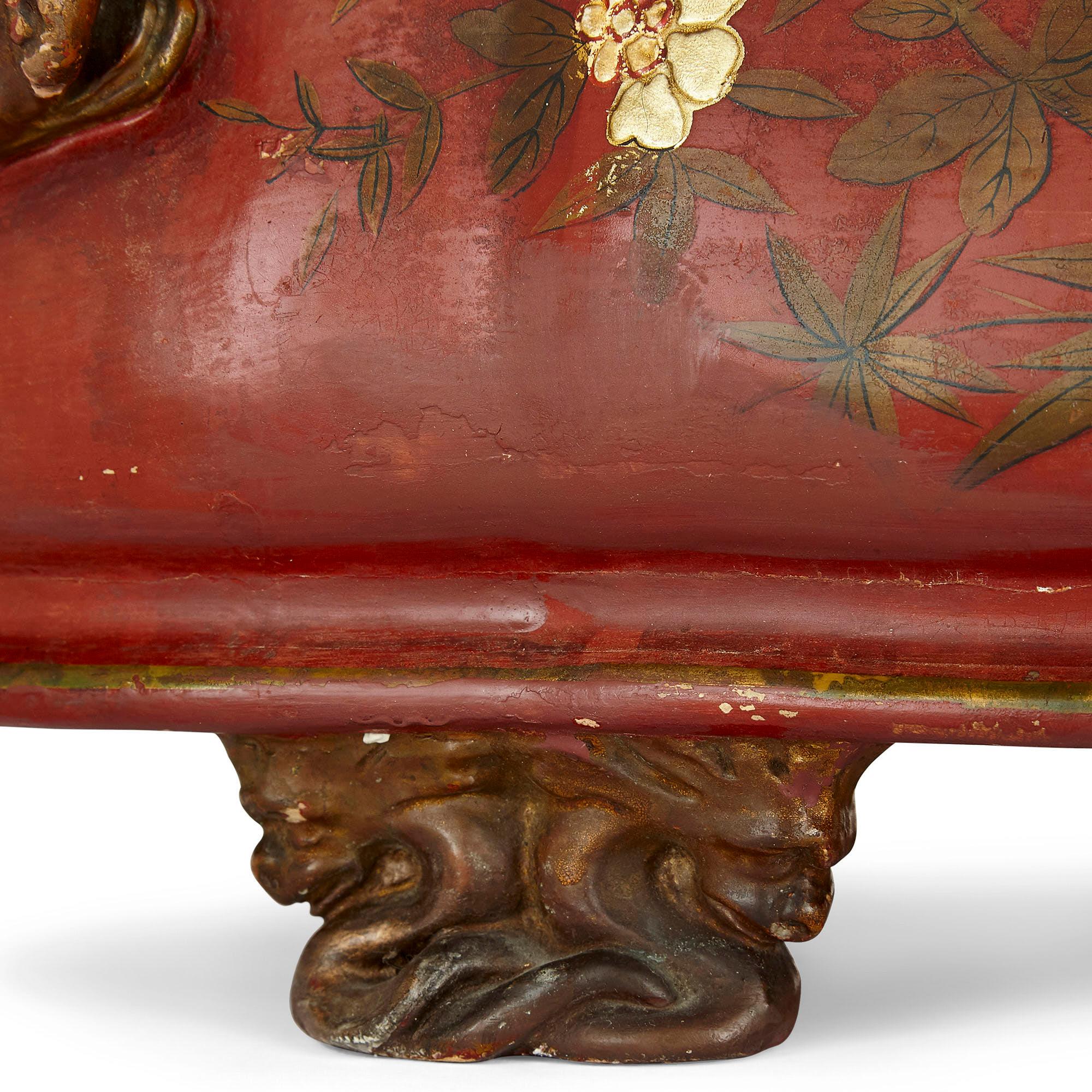 Gilt and Painted Chinoiserie Style Terracotta Jardinière 2