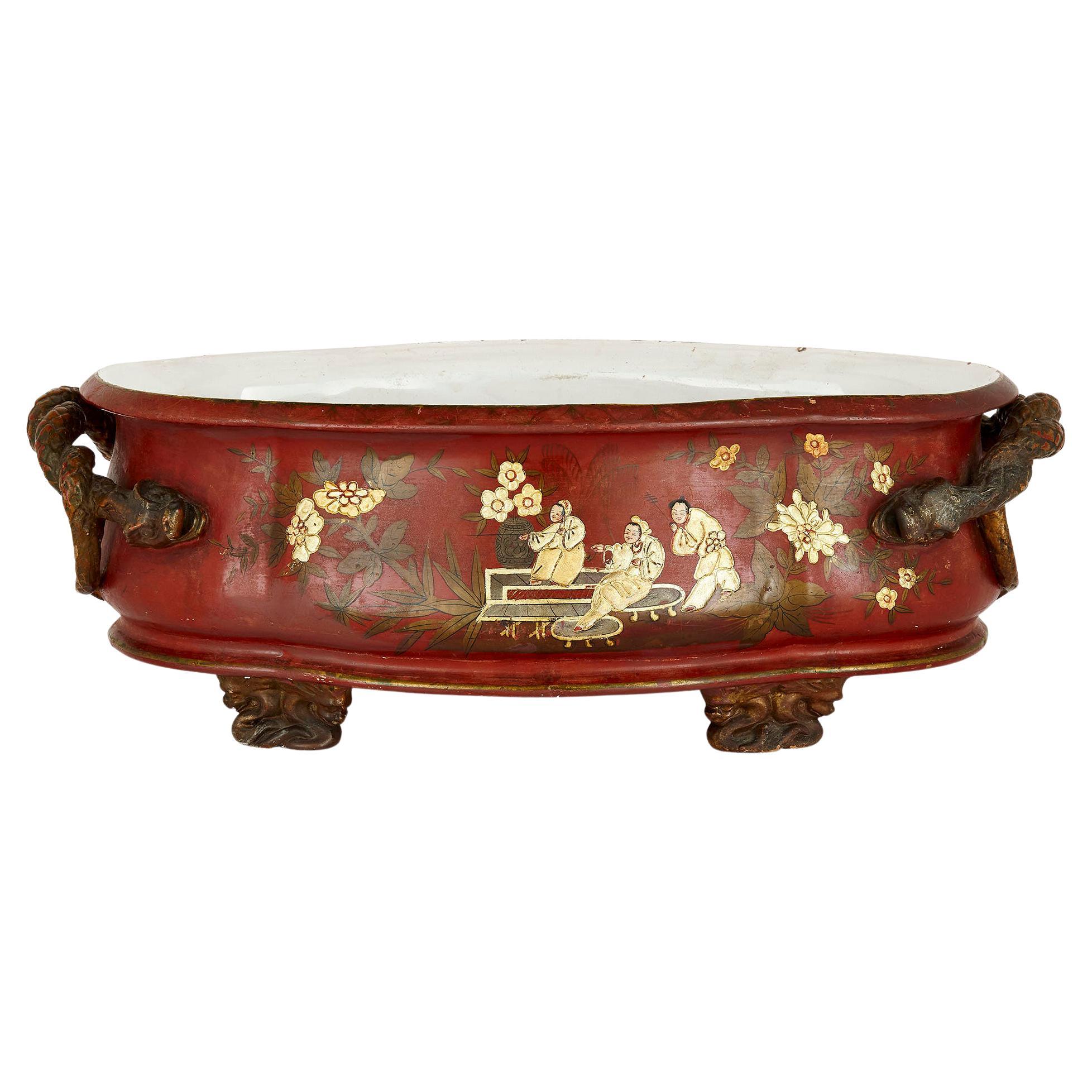 Gilt and Painted Chinoiserie Style Terracotta Jardinière