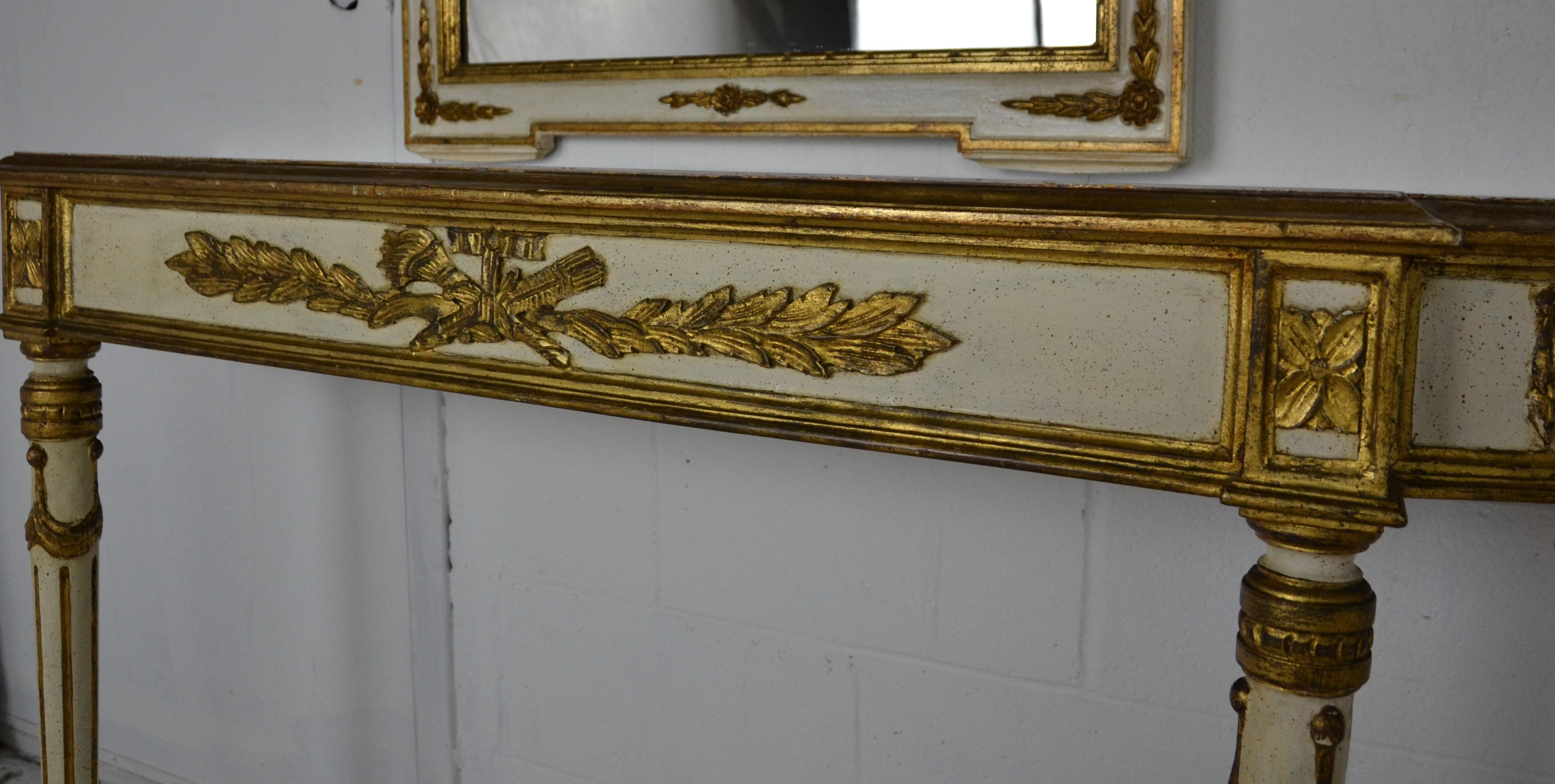Mid-20th Century Gilt and Painted Console and Mirror