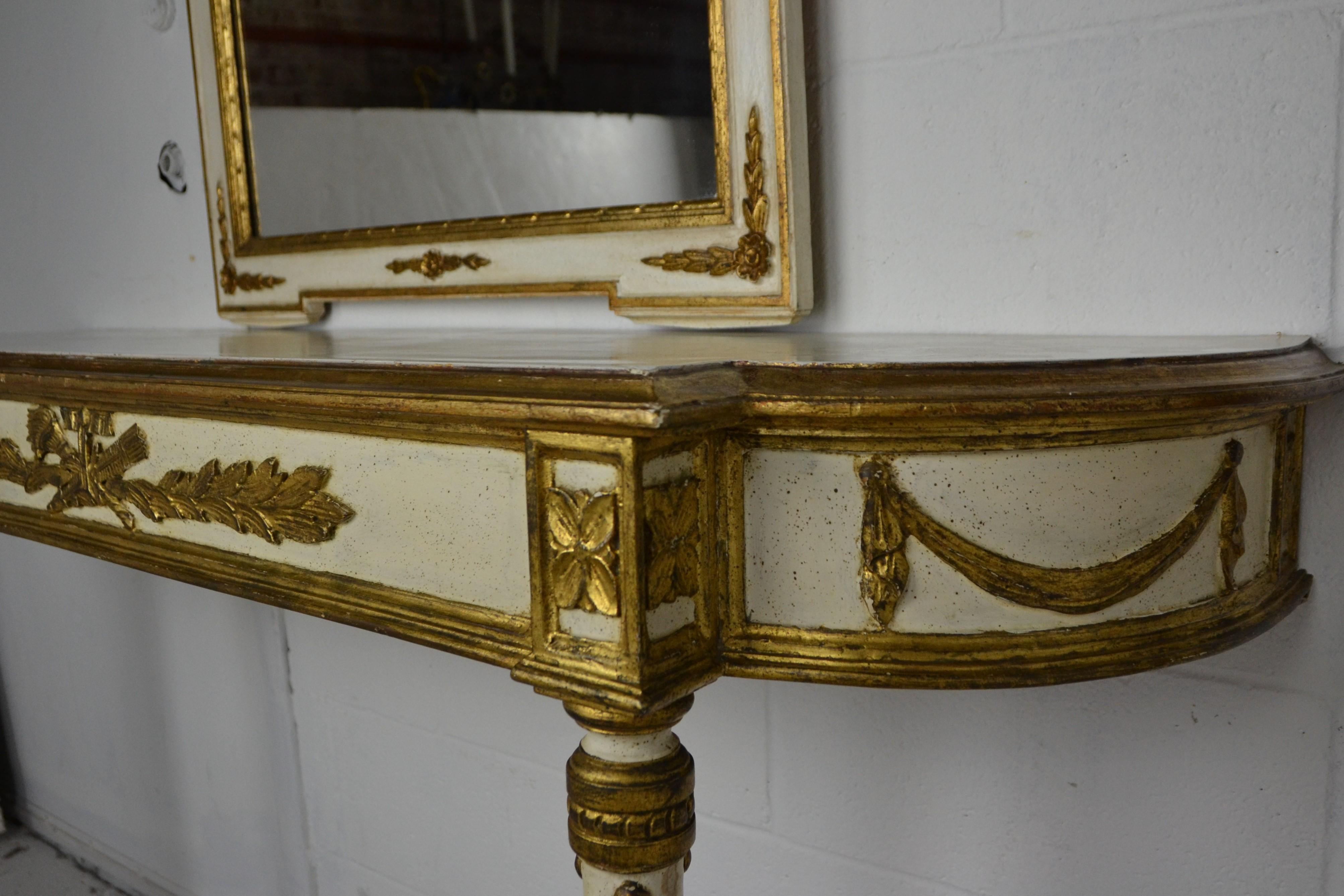 Wood Gilt and Painted Console and Mirror