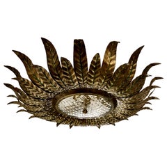 Gilt and Painted French Sunburst Light Fixture