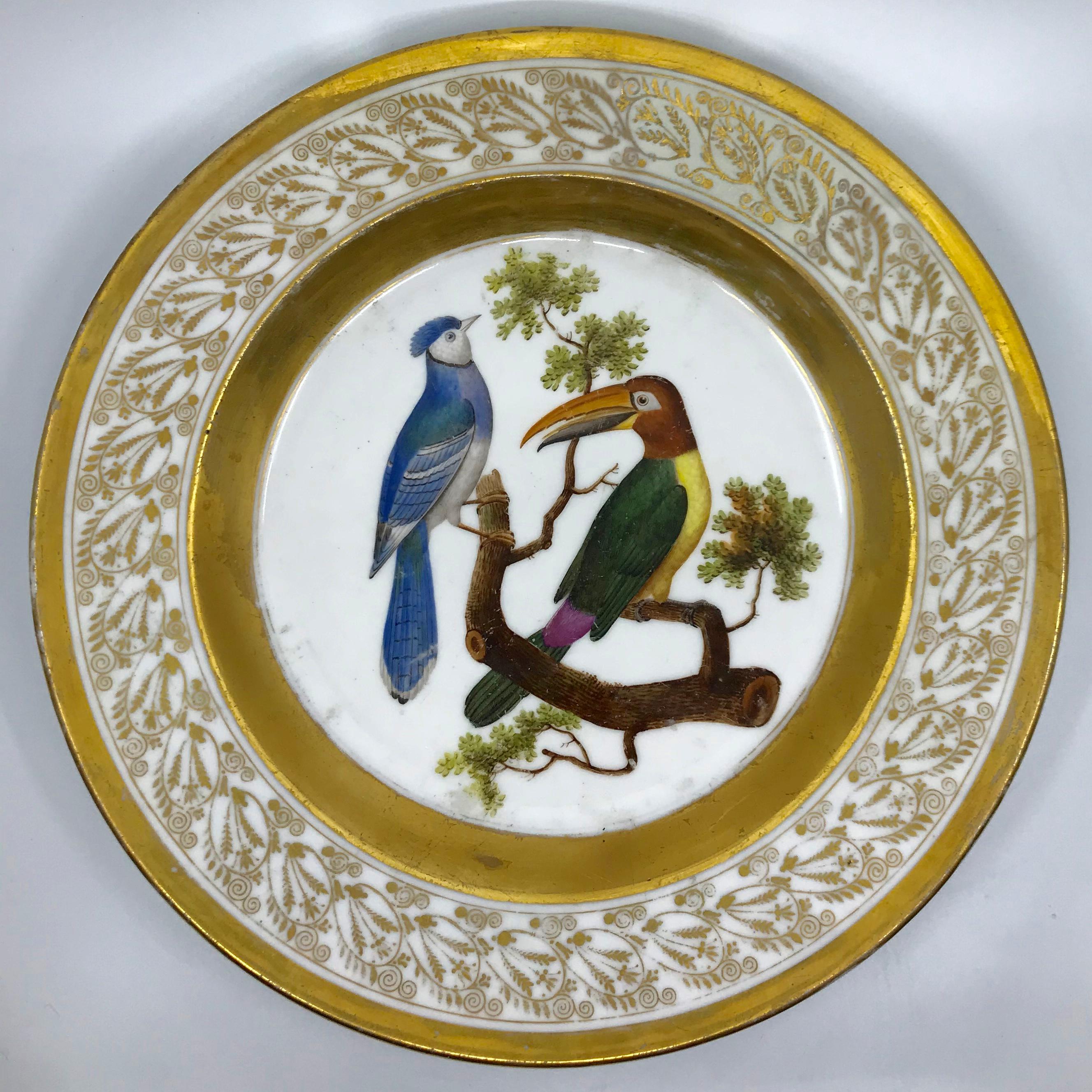 Français Assiette à oiseaux néoclassique française Empire peinte et dorée en vente