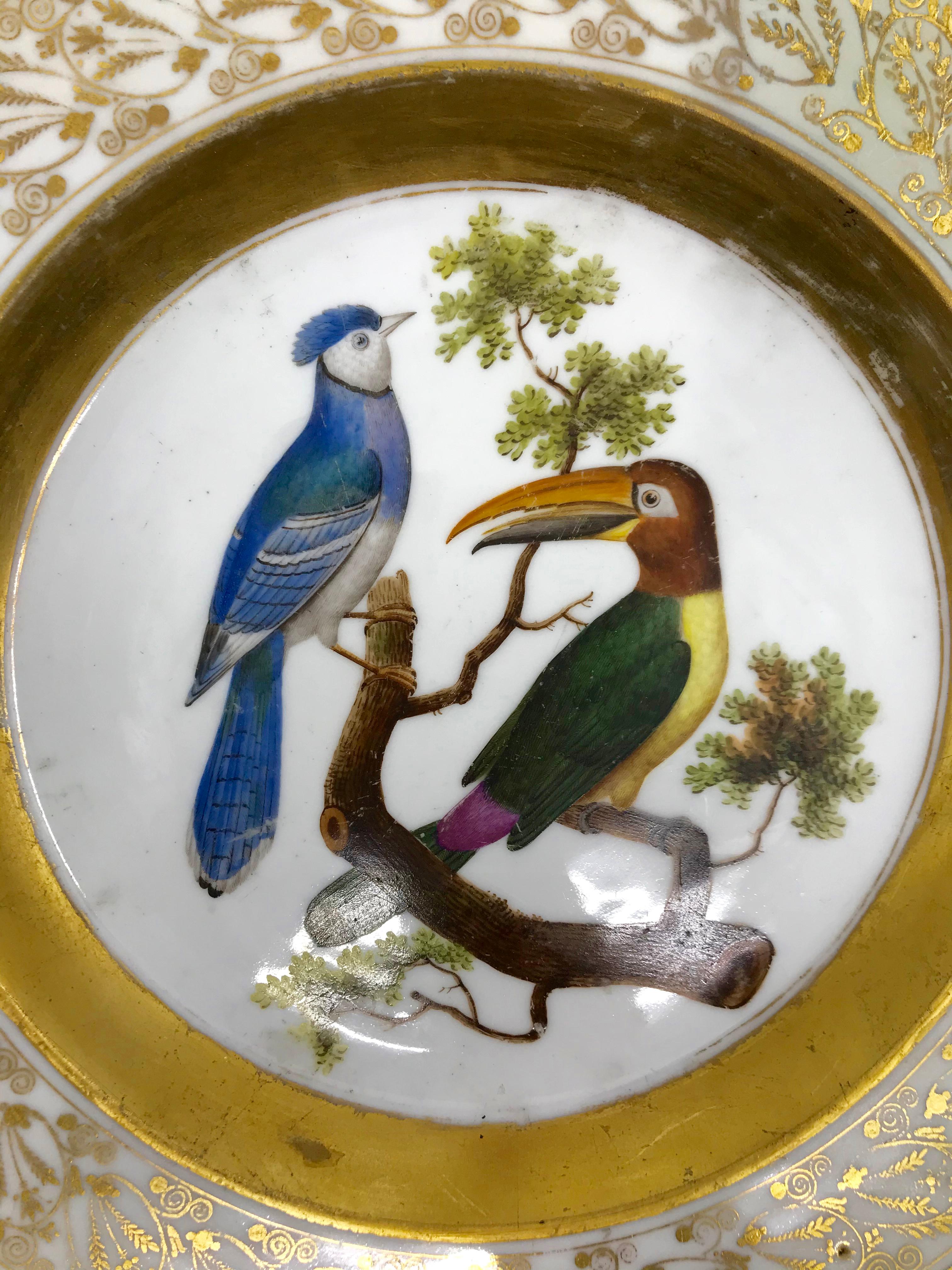 Hand-Painted Gilt and Painted Neoclassical French Empire Bird Plate For Sale