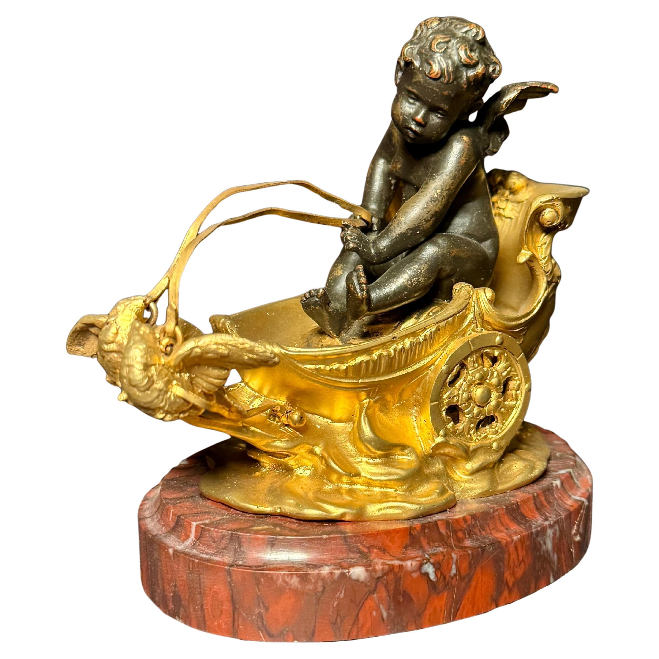 Bronce dorado y patinado "Carro del amor", A. Moreau en venta