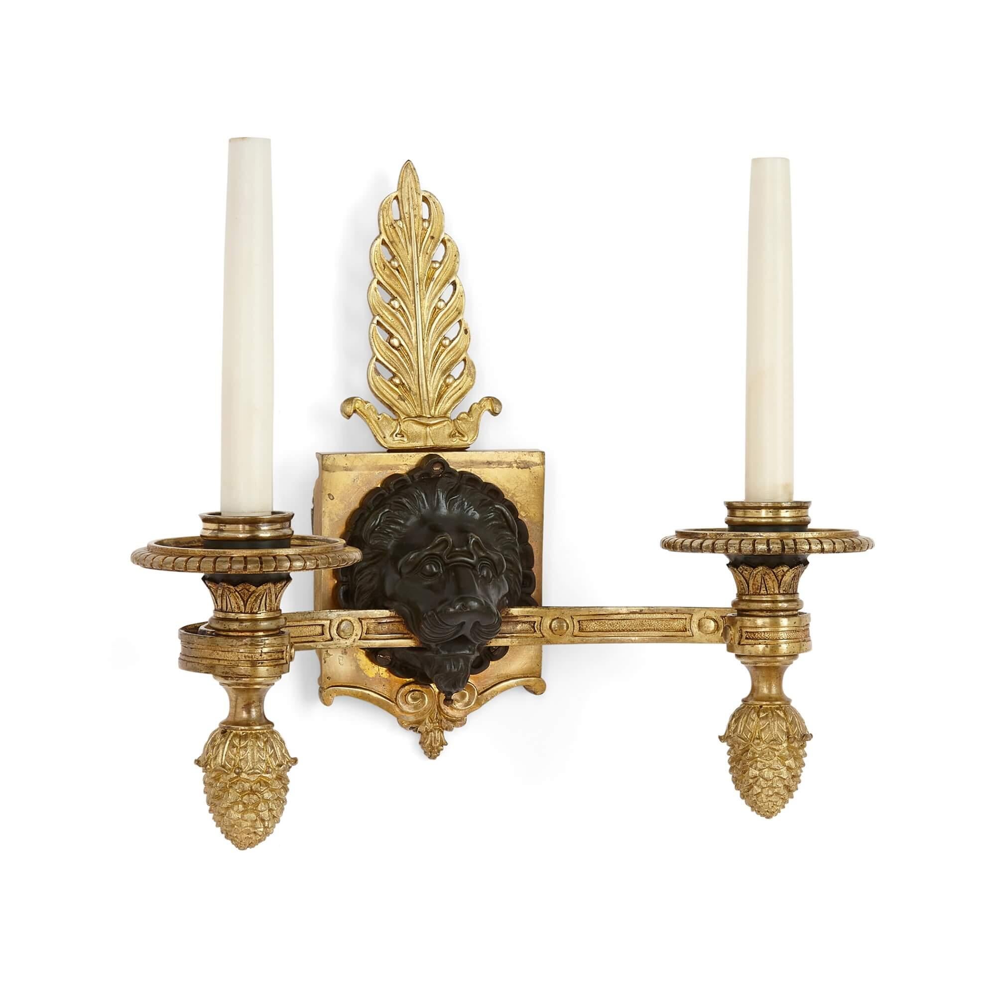 Gilt and Patinated Bronze Empire-Style Wall Lights In Good Condition For Sale In London, GB