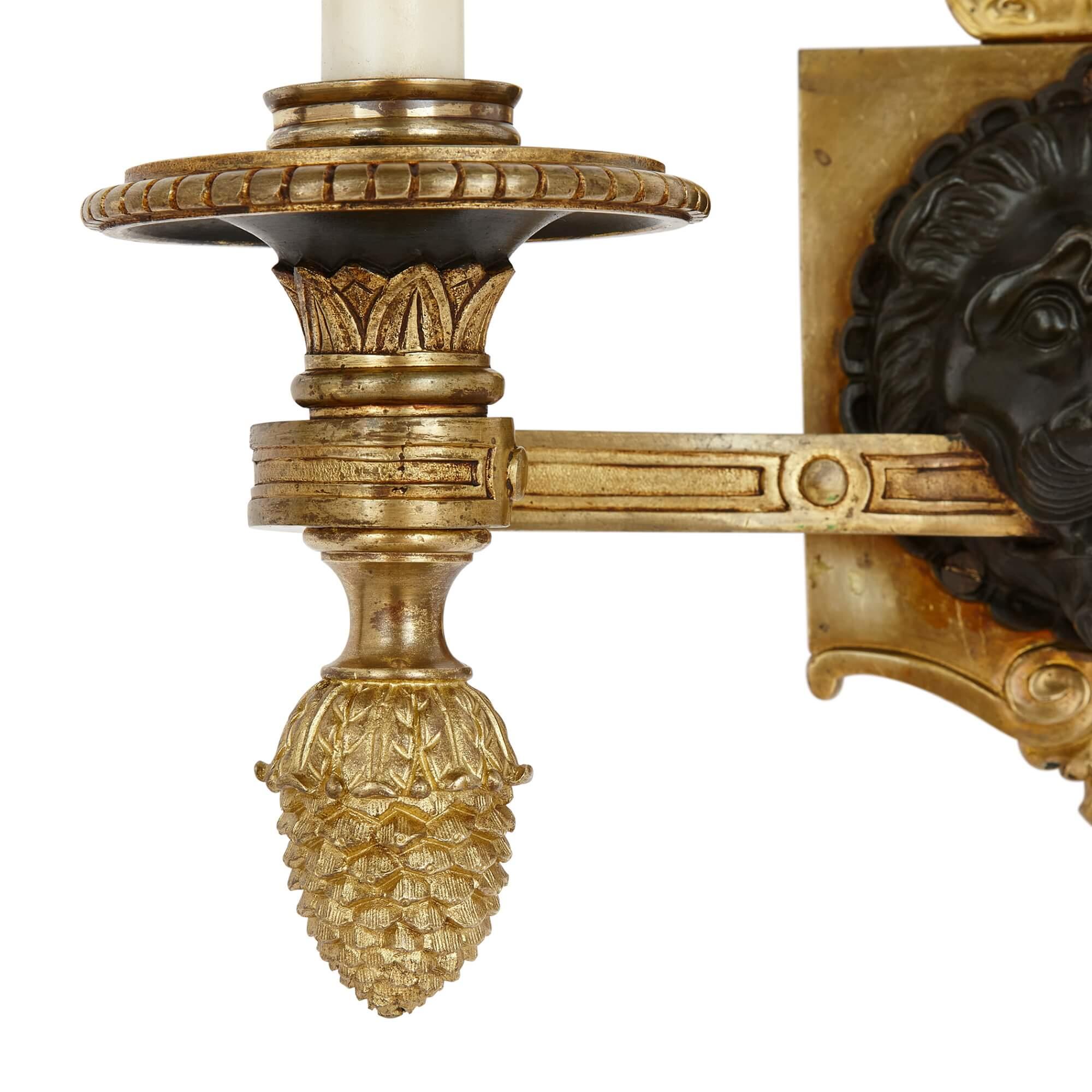 Gilt and Patinated Bronze Empire-Style Wall Lights For Sale 2