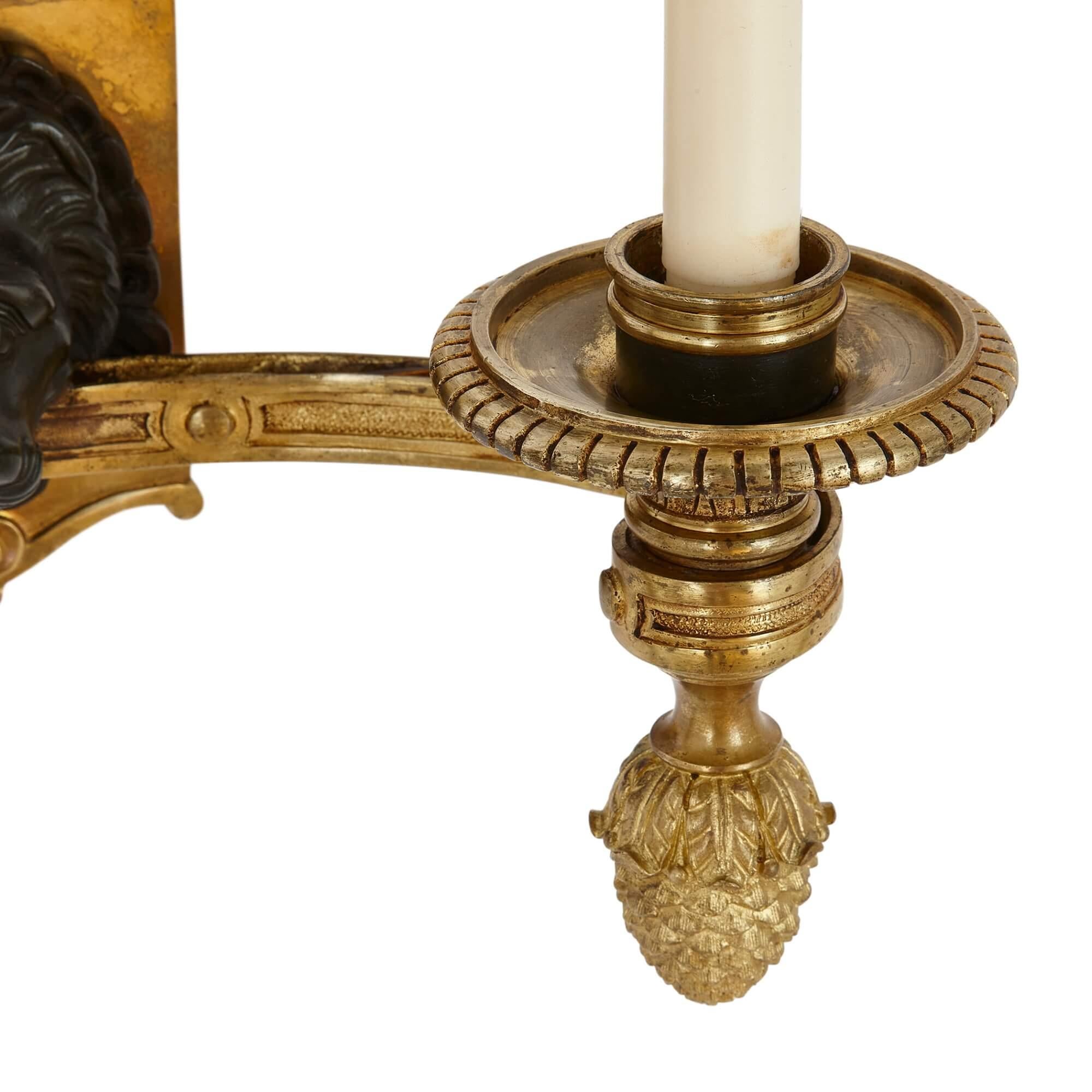 Gilt and Patinated Bronze Empire-Style Wall Lights For Sale 3