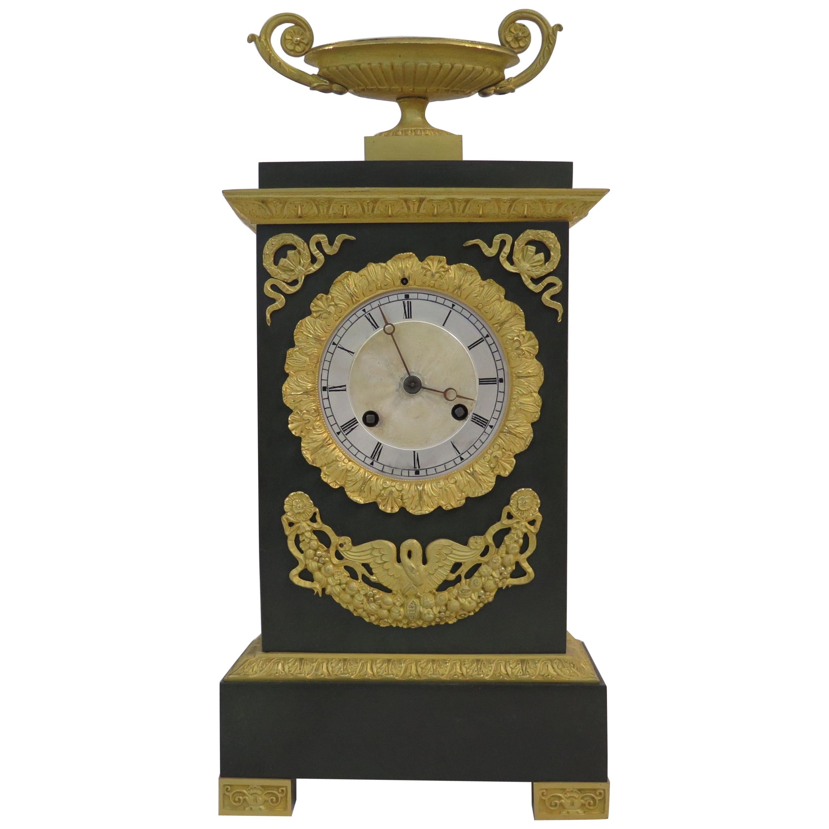 Gilt and Patinated Bronze French Empire Mantel Clock