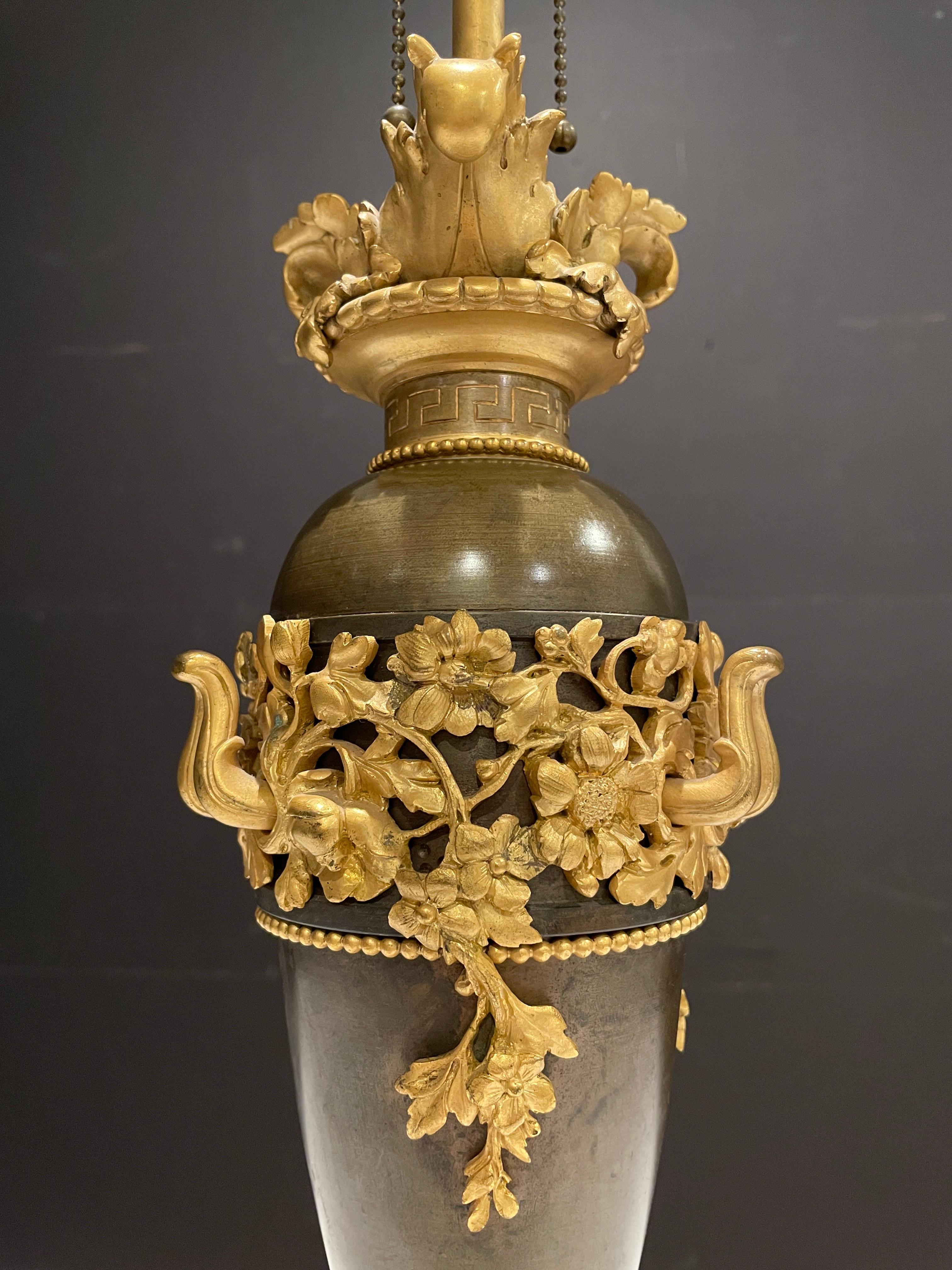 Louis XVI Gilt and Patinated Bronze Lamp