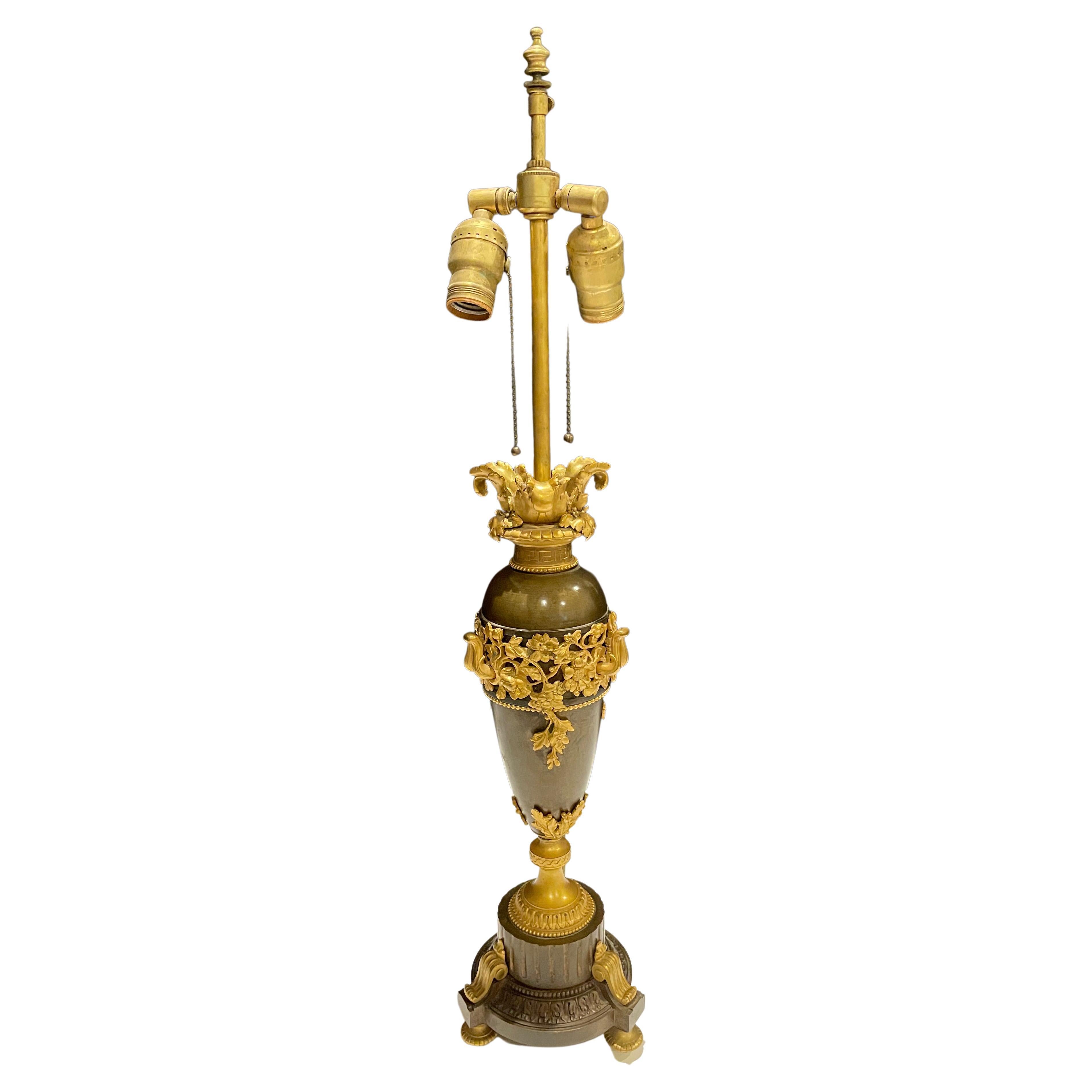 Gilt and Patinated Bronze Lamp