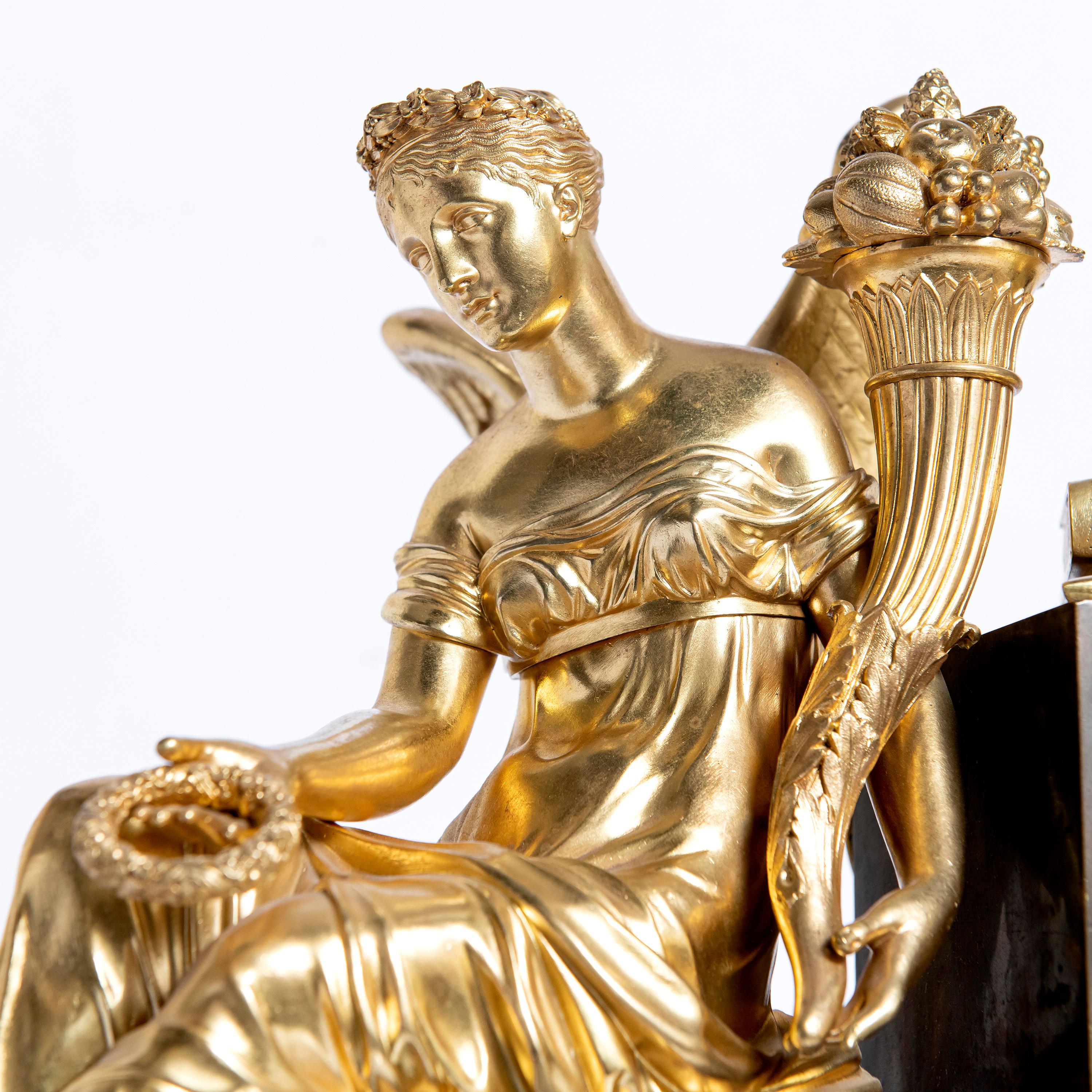 Kaminuhr aus vergoldeter und patinierter Bronze, maschinell signiert von L. Moinet, Frankreich (Vergoldet) im Angebot