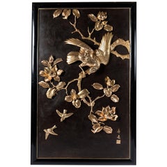 Antique Gilt and Patinated Bronze Plaque, Japan, circa 1900