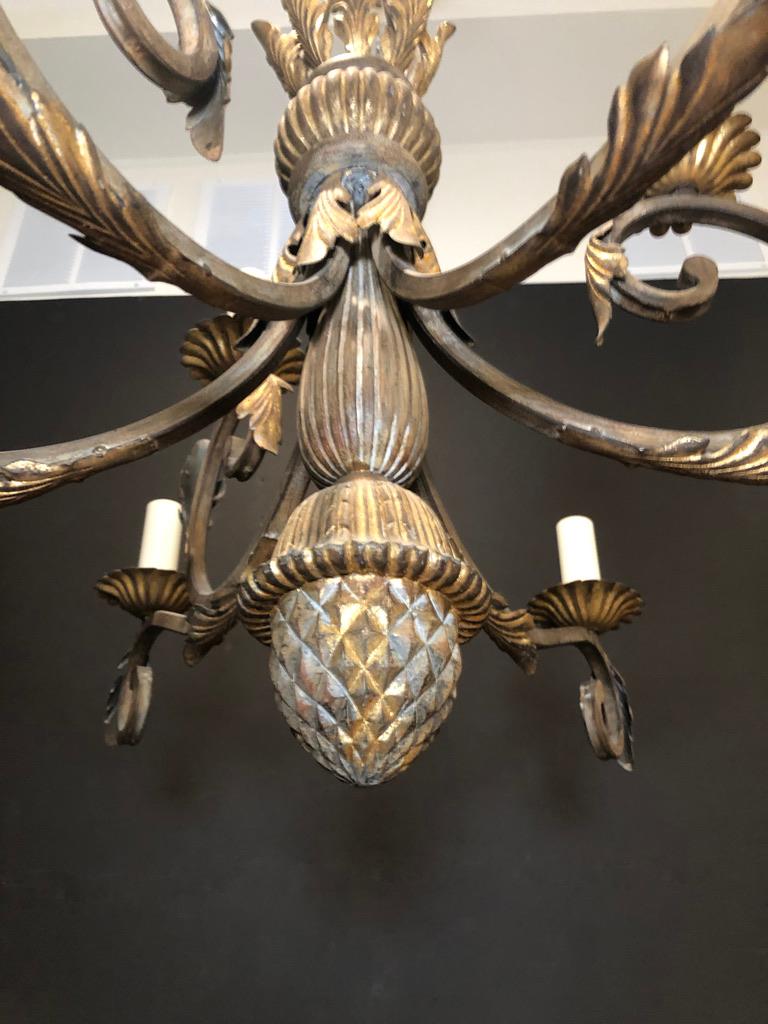 Gilt and Patinated Iron Chandelier In Good Condition For Sale In Norwood, NJ