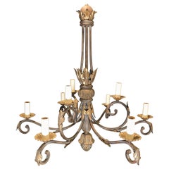 Retro Gilt and Patinated Iron Chandelier