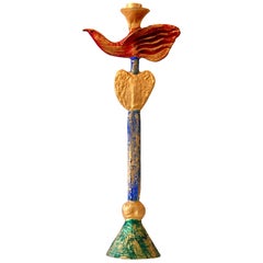 Gilt and Polychrome Bronze Dove Candlestick by Pierre Casenove, 1980s, France
