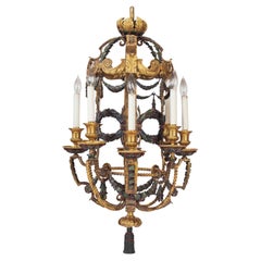 Gilt and Polychrome Wrought Iron Chandelier Attributed to E.F. Caldwell