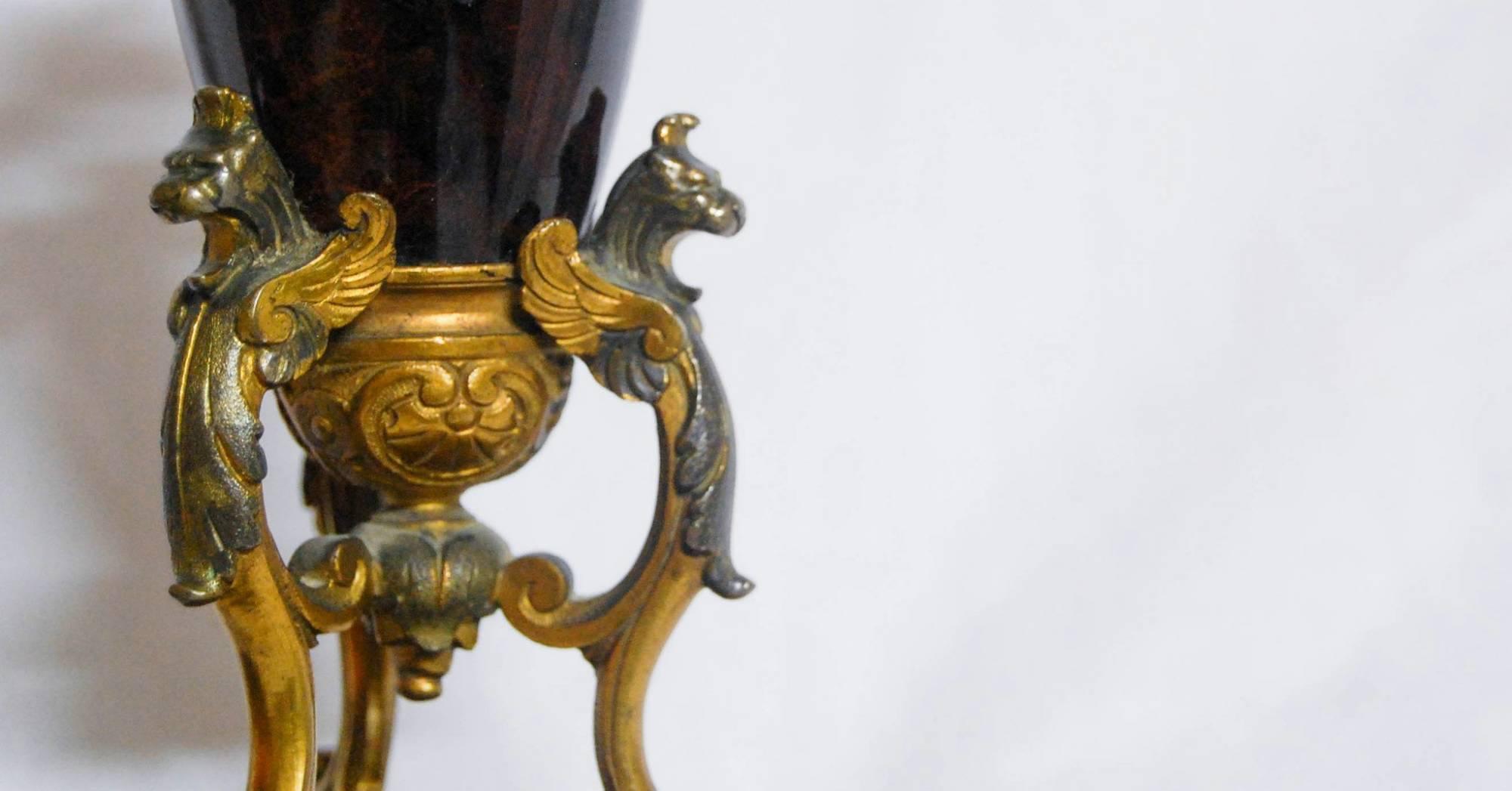 19th Century Gilt and Serpentine Candleholders