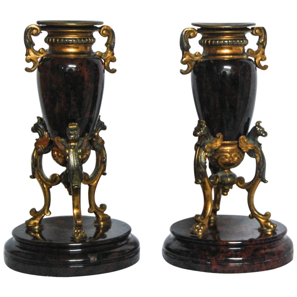 Gilt and Serpentine Candleholders