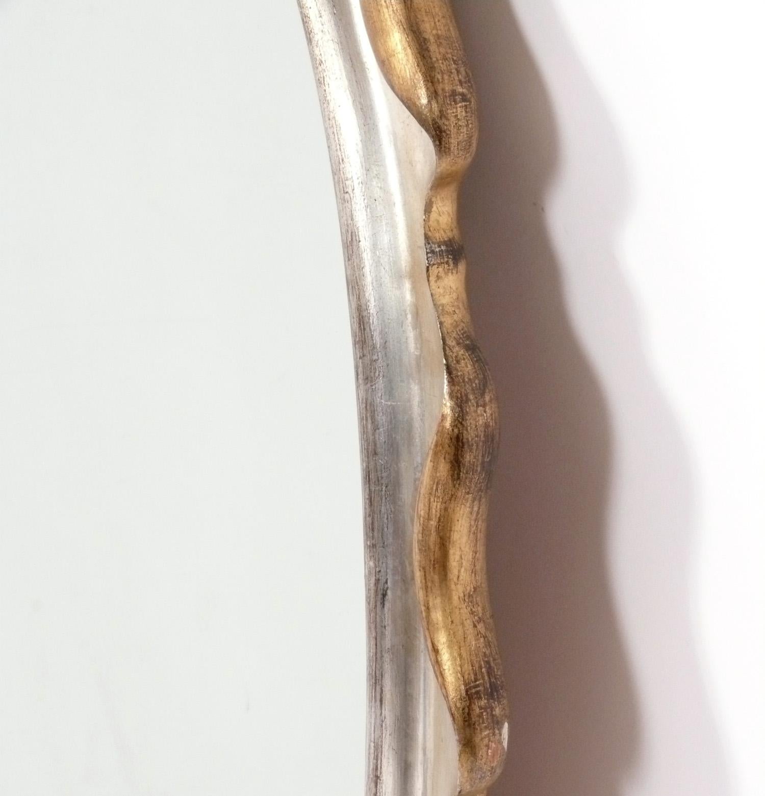 Italiano Specchio a volute in foglia d'argento e dorato 52 