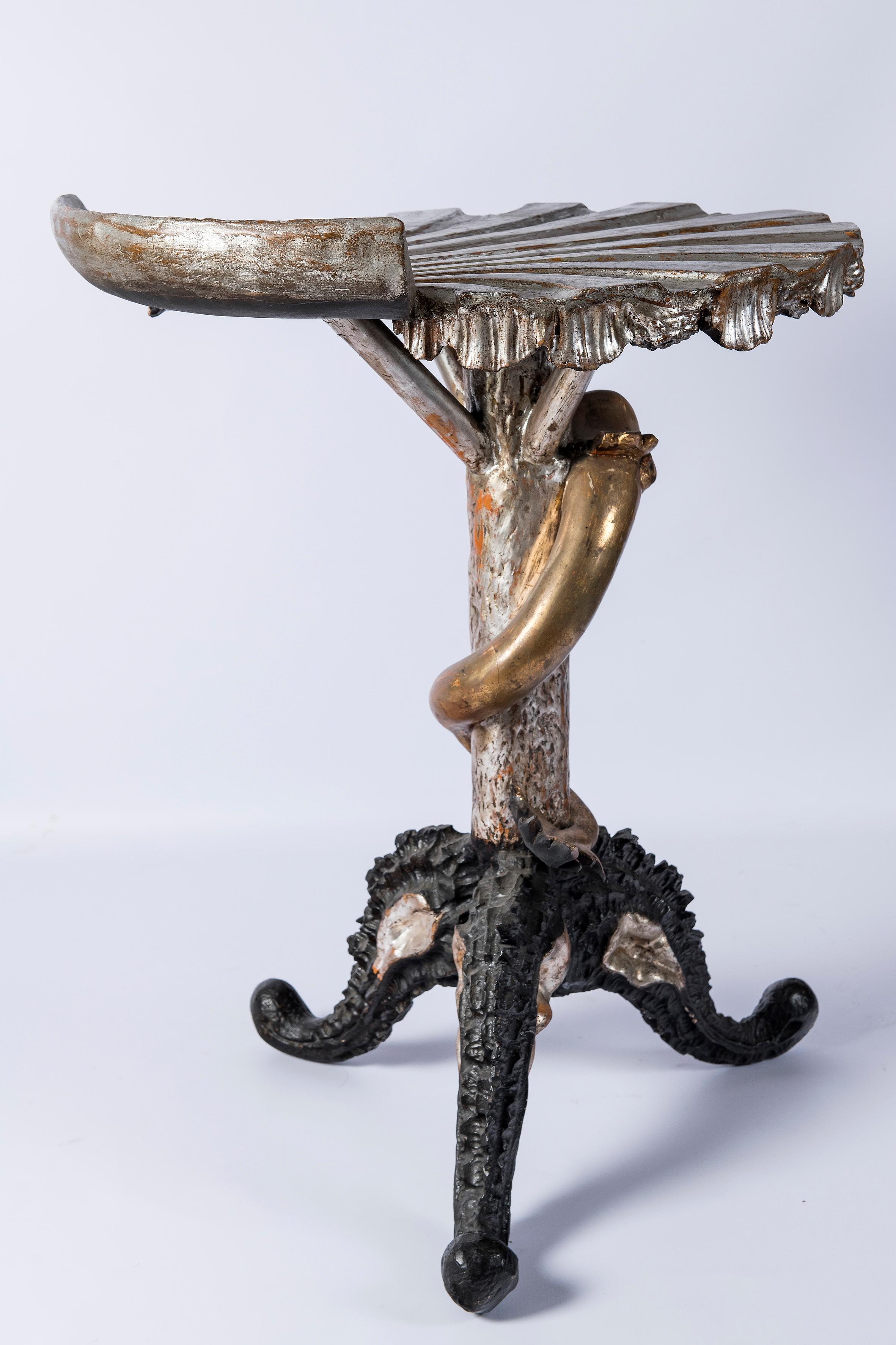 Gilt and silver wood Venetian Grotto style table, Italy, circa 1890. Pauly et Cie manufacture.