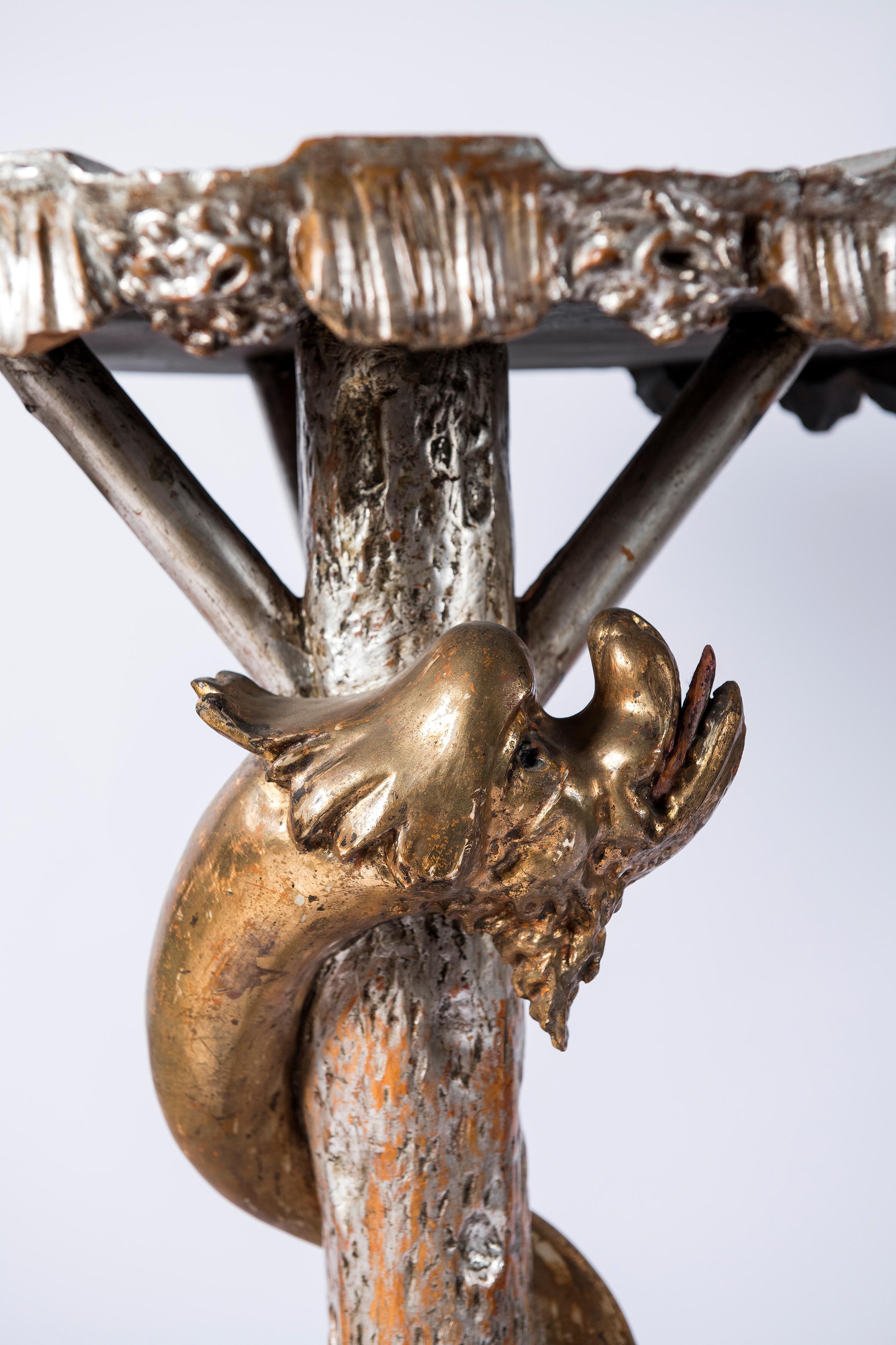 Neorococò Tavolo in stile grotta veneziana in legno dorato e argentato, Italia, circa 1890 in vendita