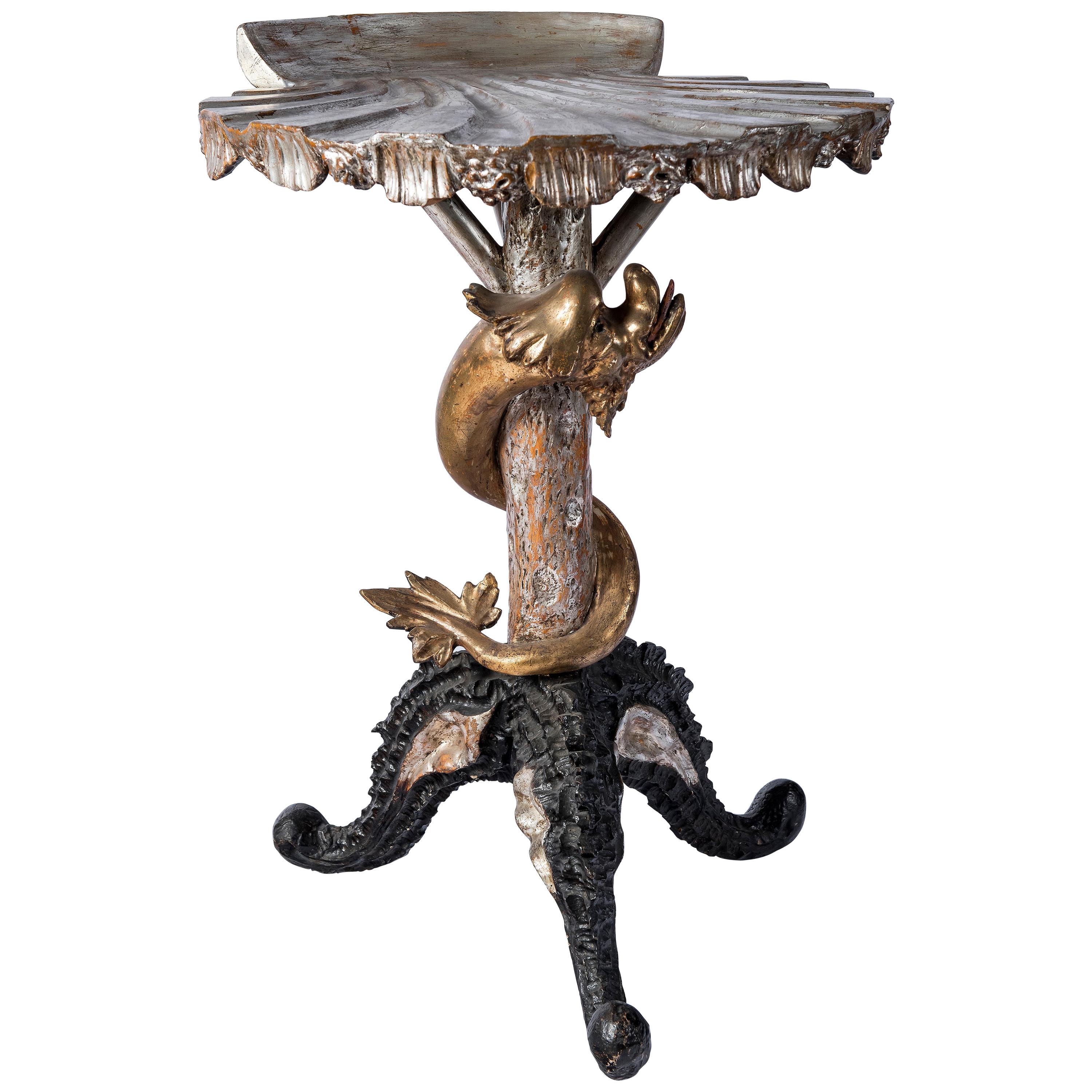 Gilt and Silver Wood Venetian Grotto Style Table, Italy, circa 1890 For Sale
