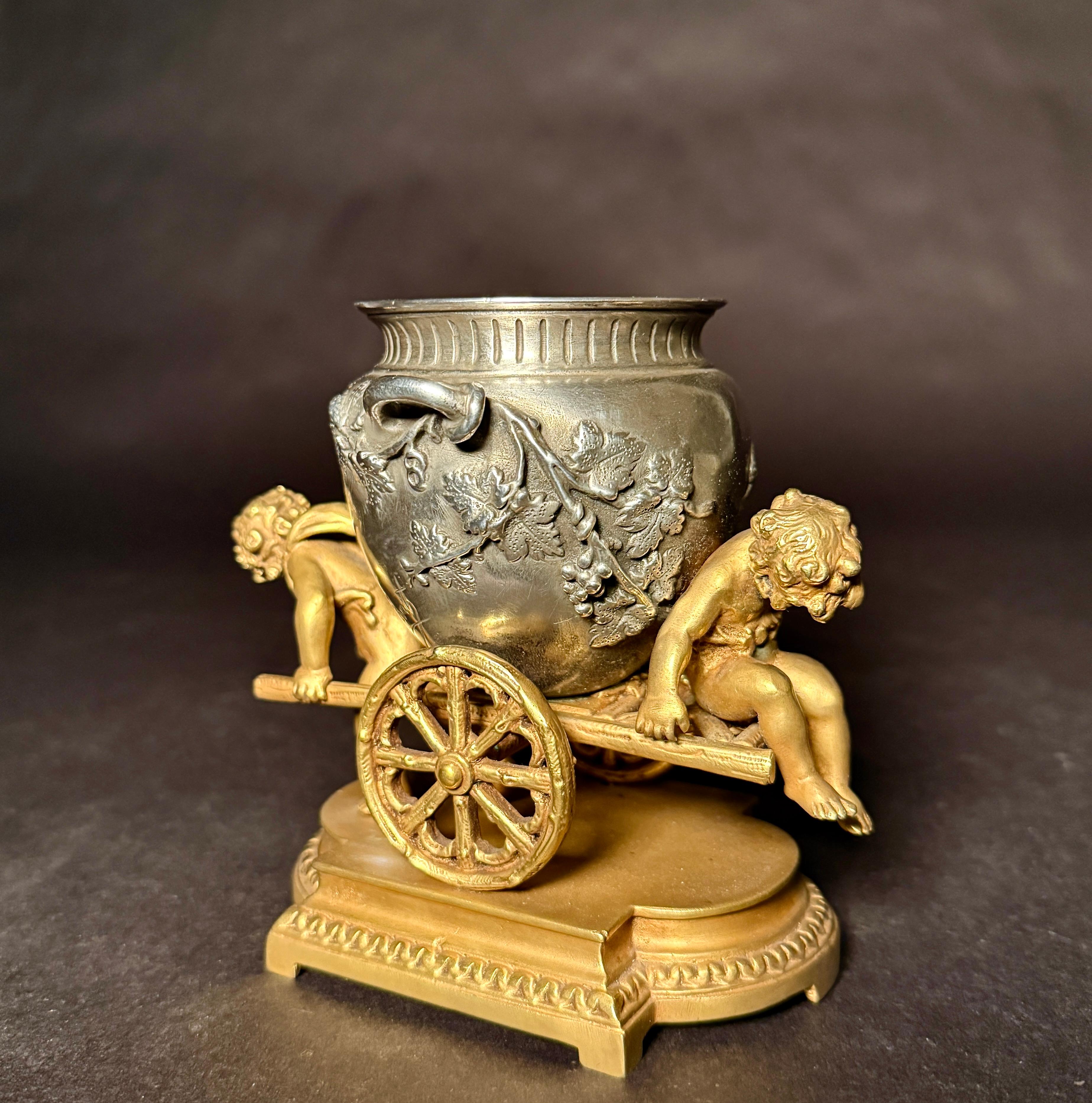 Gilt And Silvered Bronze Table Ornament With Putti And Urn For Sale 1