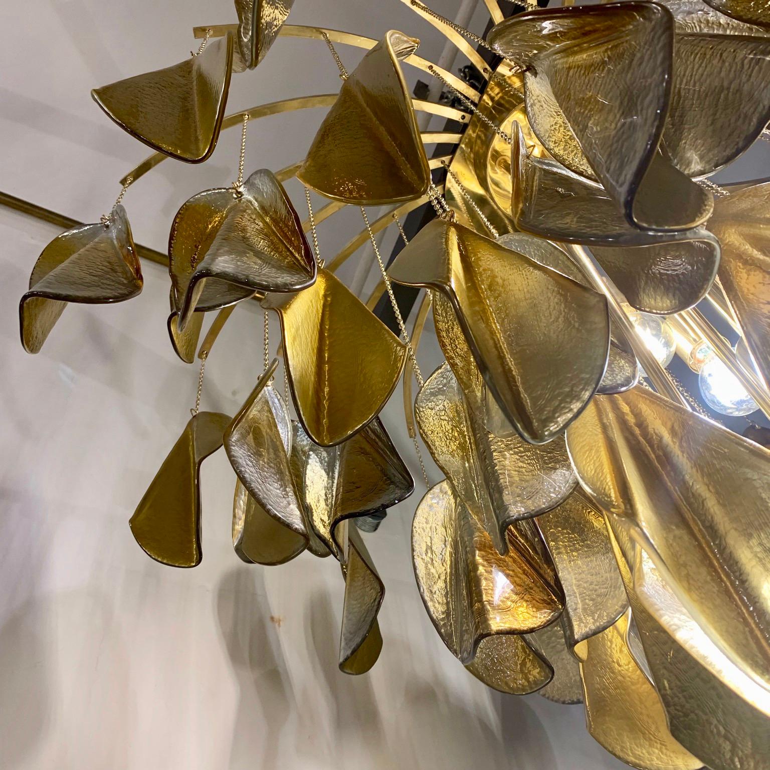 Gilt and Silvered Mirrored Murano Glass Cascade Oval Chandelier, 1980s 3