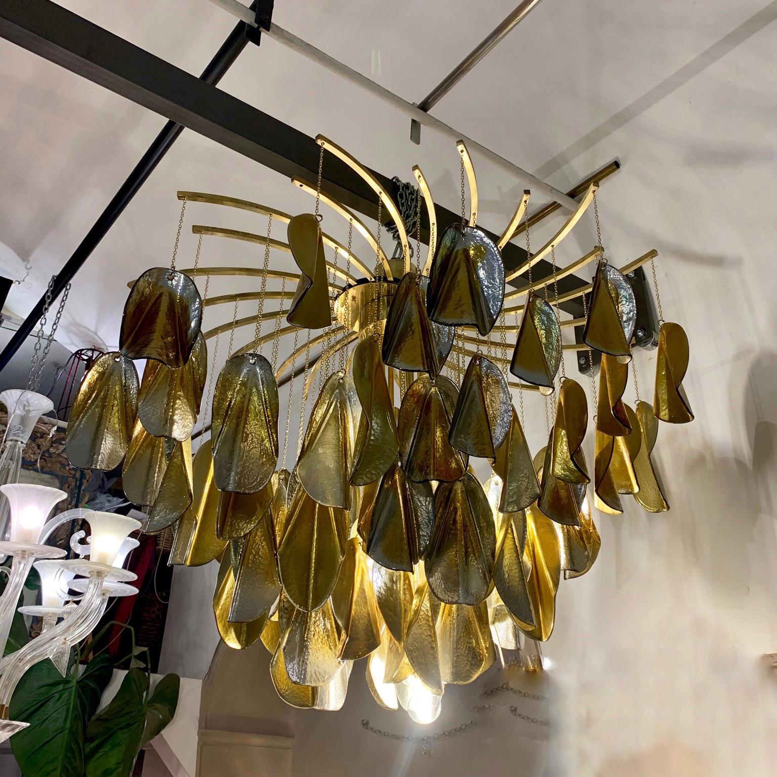 Gilt and Silvered Mirrored Murano Glass Cascade Oval Chandelier, 1980s 4