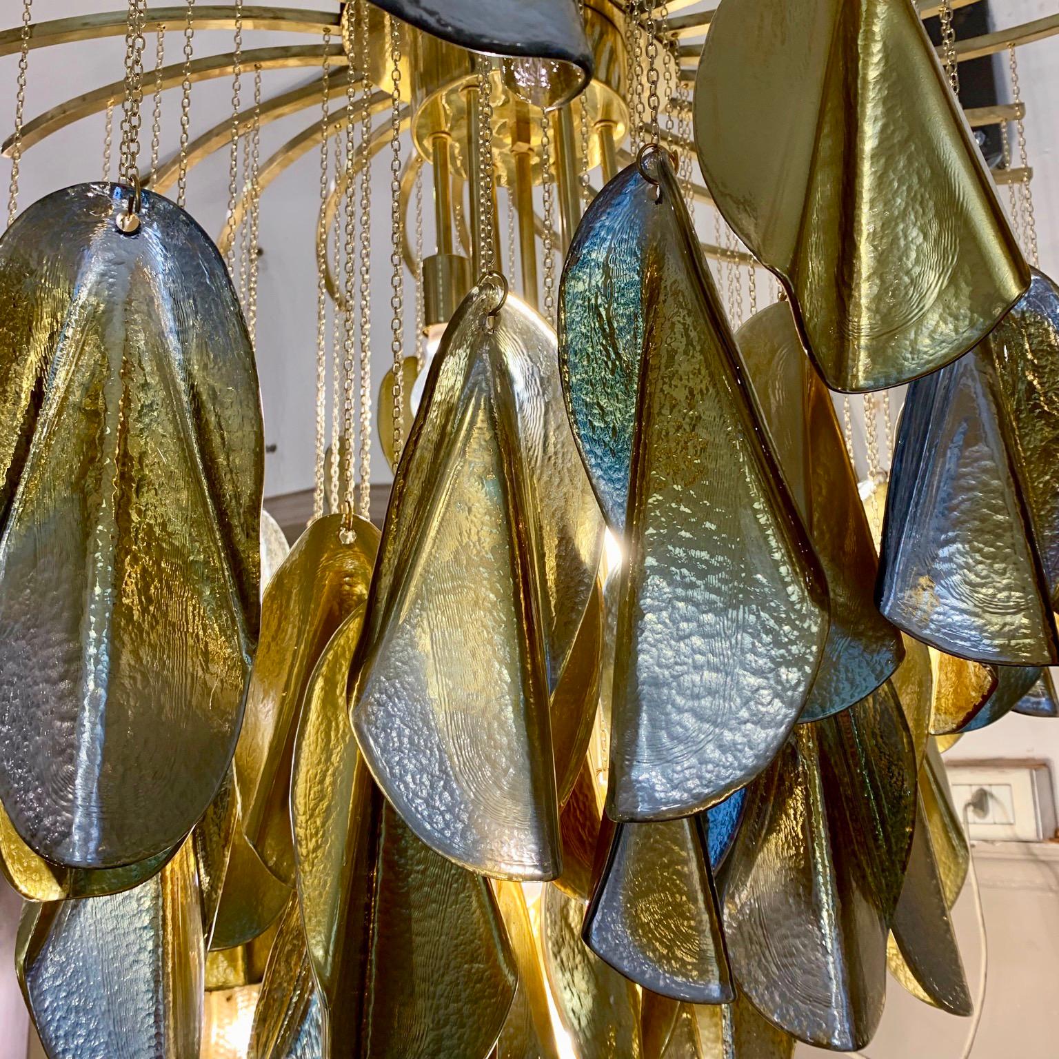 Late 20th Century Gilt and Silvered Mirrored Murano Glass Cascade Oval Chandelier, 1980s