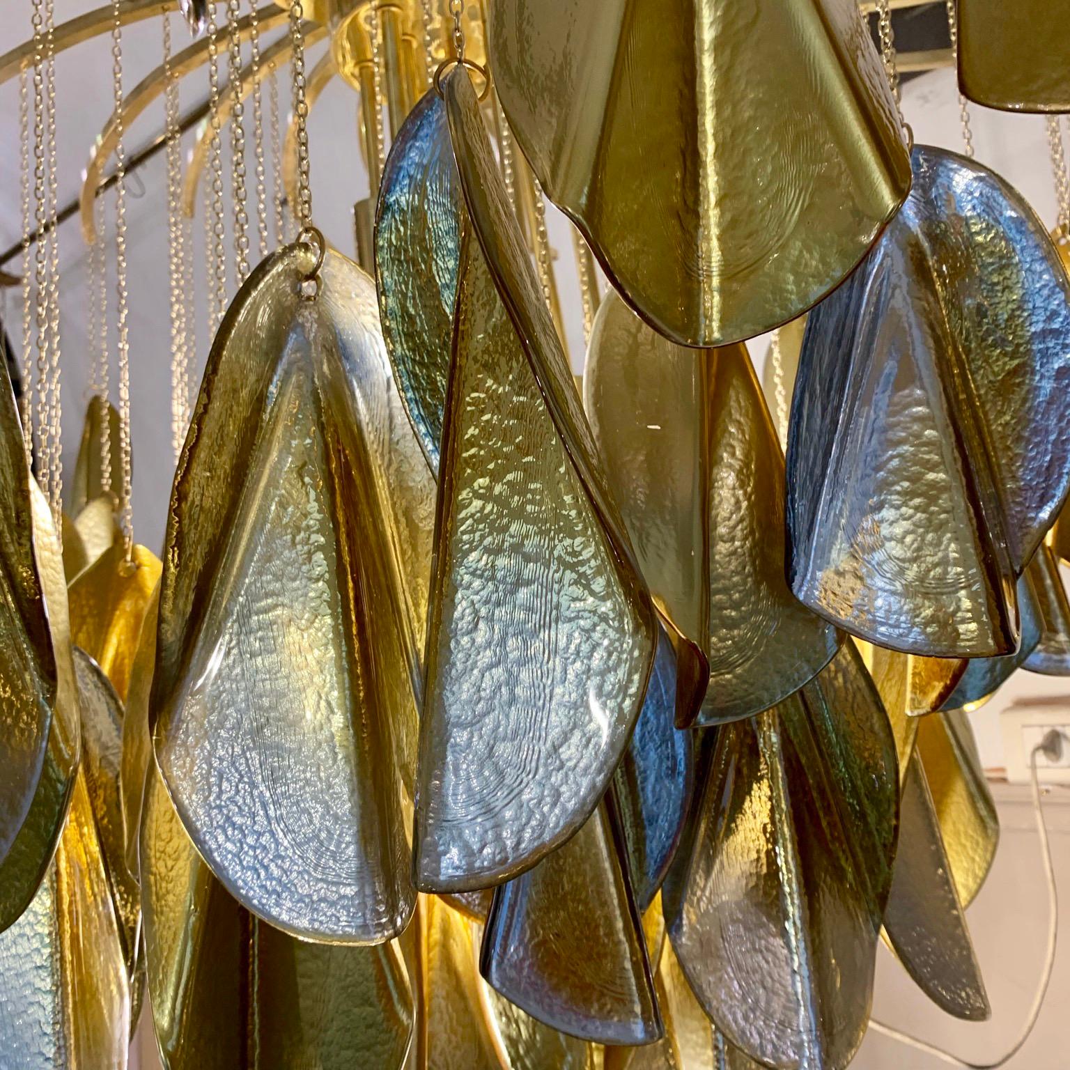 Brass Gilt and Silvered Mirrored Murano Glass Cascade Oval Chandelier, 1980s