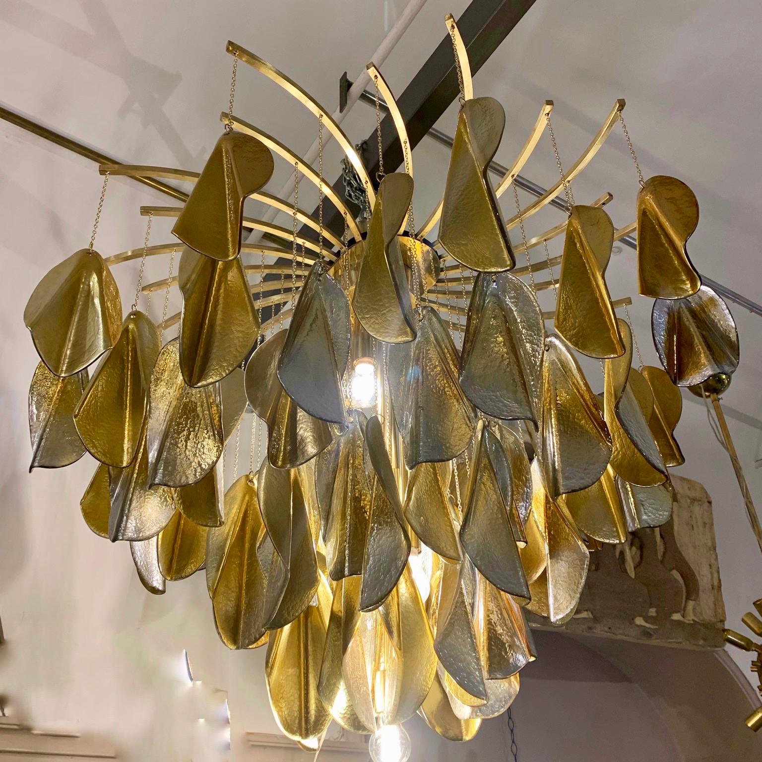 Gilt and Silvered Mirrored Murano Glass Cascade Oval Chandelier, 1980s 1
