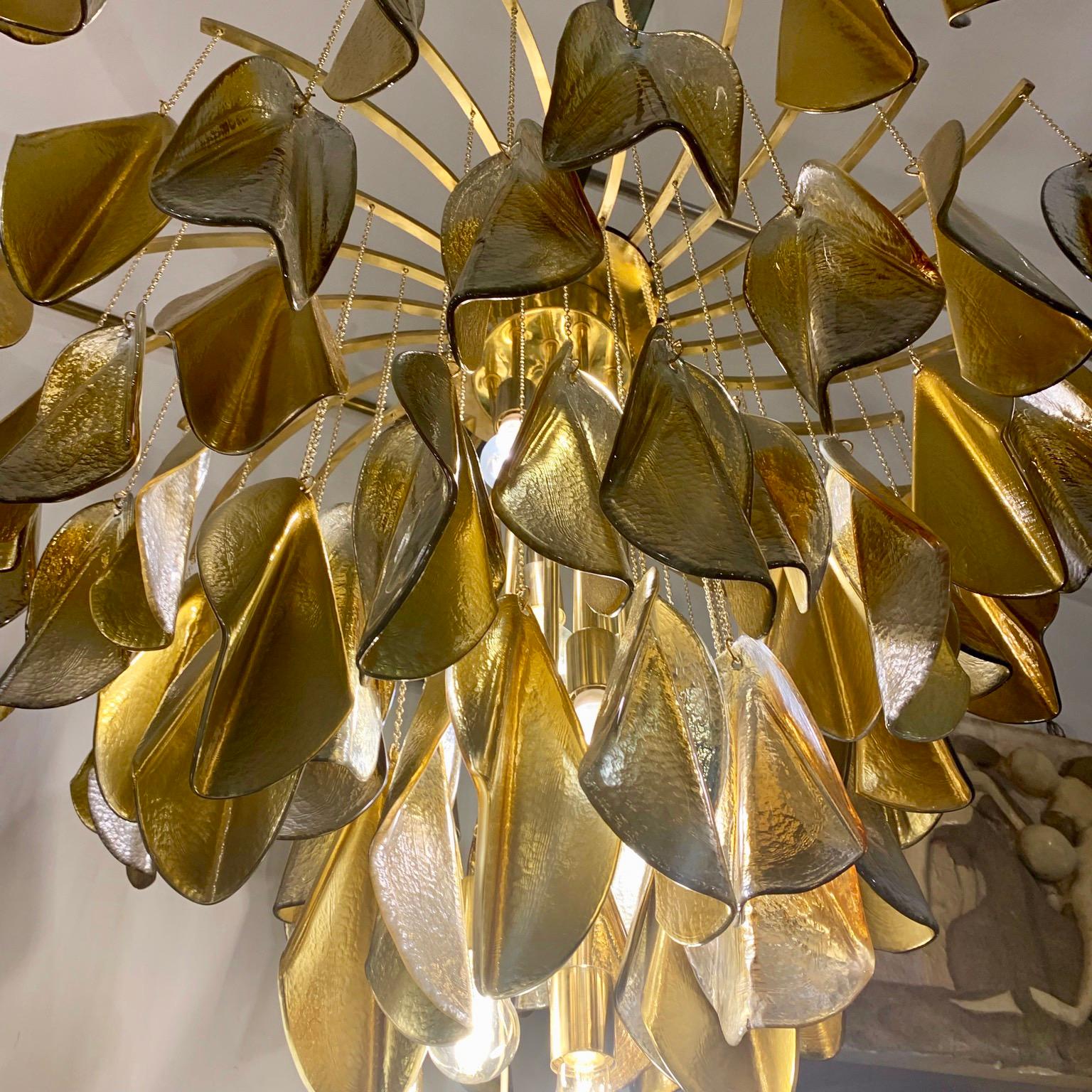 Gilt and Silvered Mirrored Murano Glass Cascade Oval Chandelier, 1980s 2