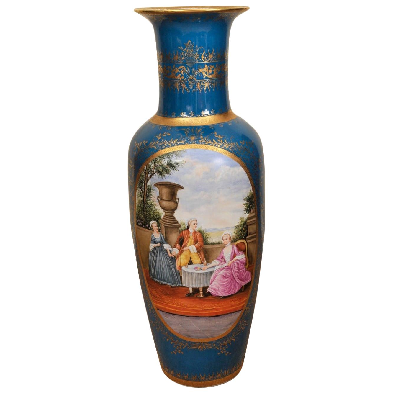 Gilt and Turquoise Sevres Vase, circa 1940-1950 For Sale