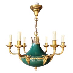Gilt Used Empire Lustre Neoclassical Patina Green Brass Chandelier
