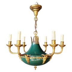 Lustre Empire Antiques Lustre Néoclassique Patina Vert Laiton Doré