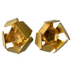 Gilt Architectural Rock Crystal Earrings by Herve Van Der Straeten