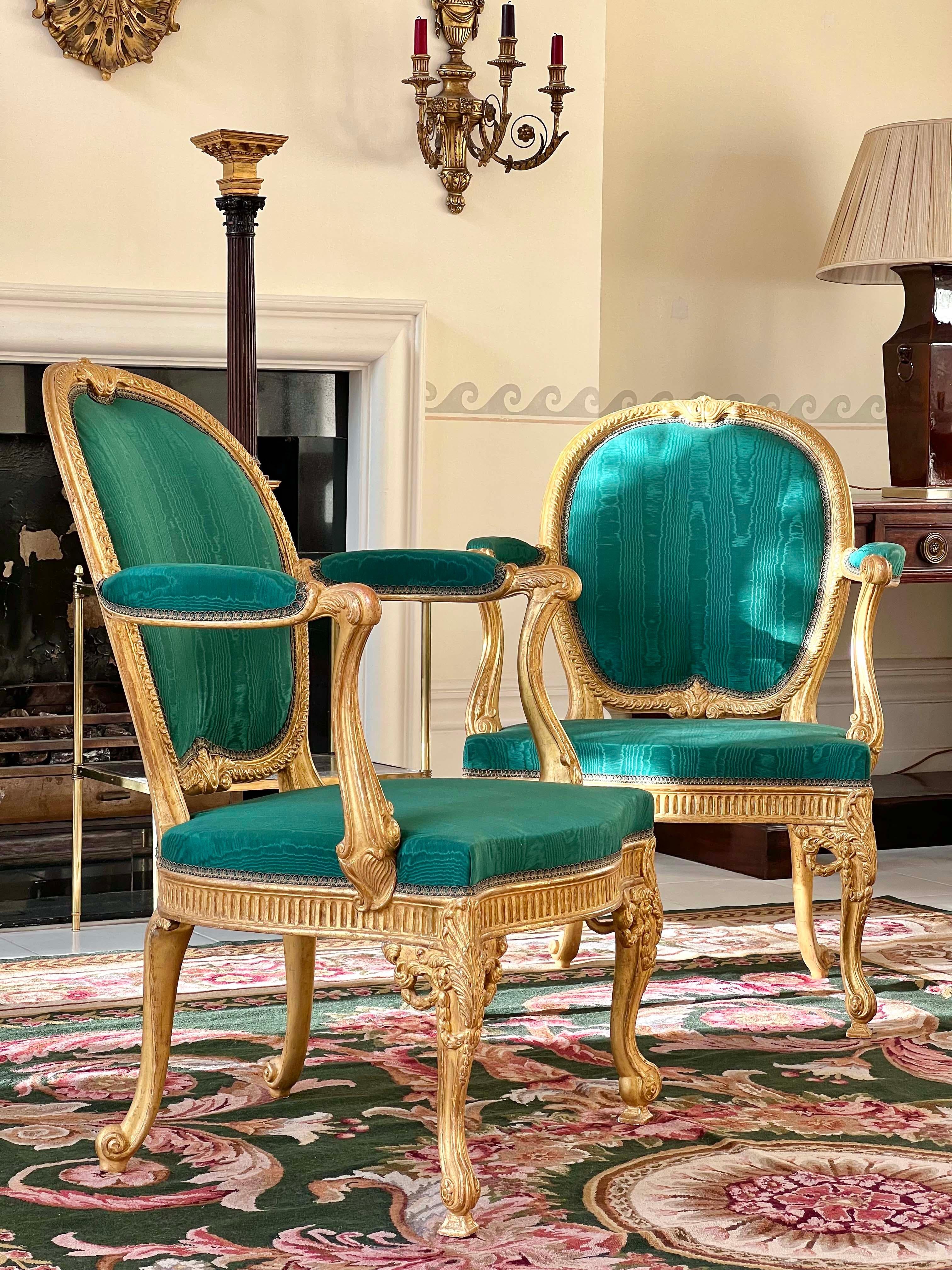 British Gilt Armchair after Thomas Chippendale - Two Available For Sale