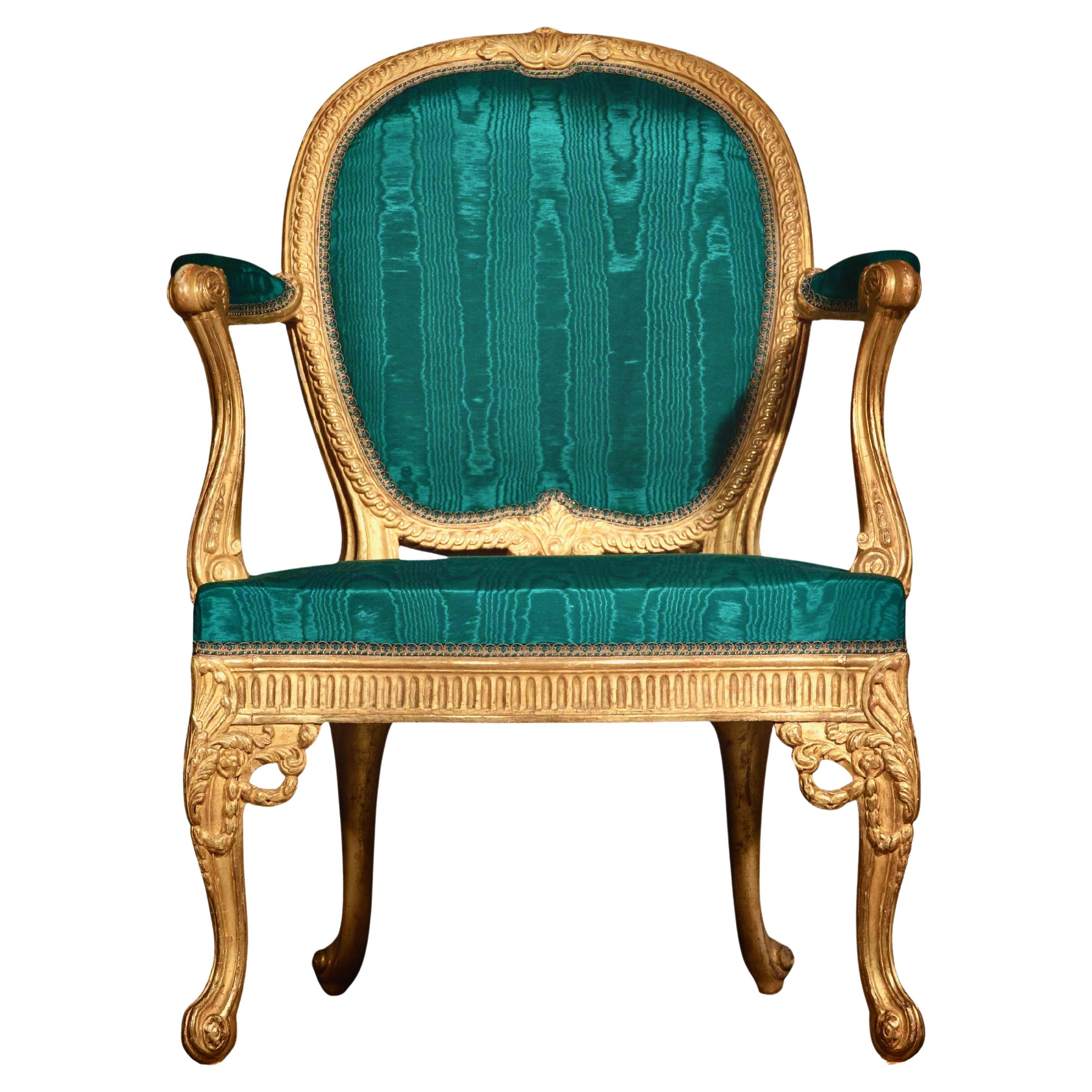 Vergoldeter Sessel nach Thomas Chippendale – zwei Stück verfügbar im Angebot