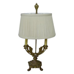 Gilt Art Deco Bouillotte Lamp with Shade and Finial