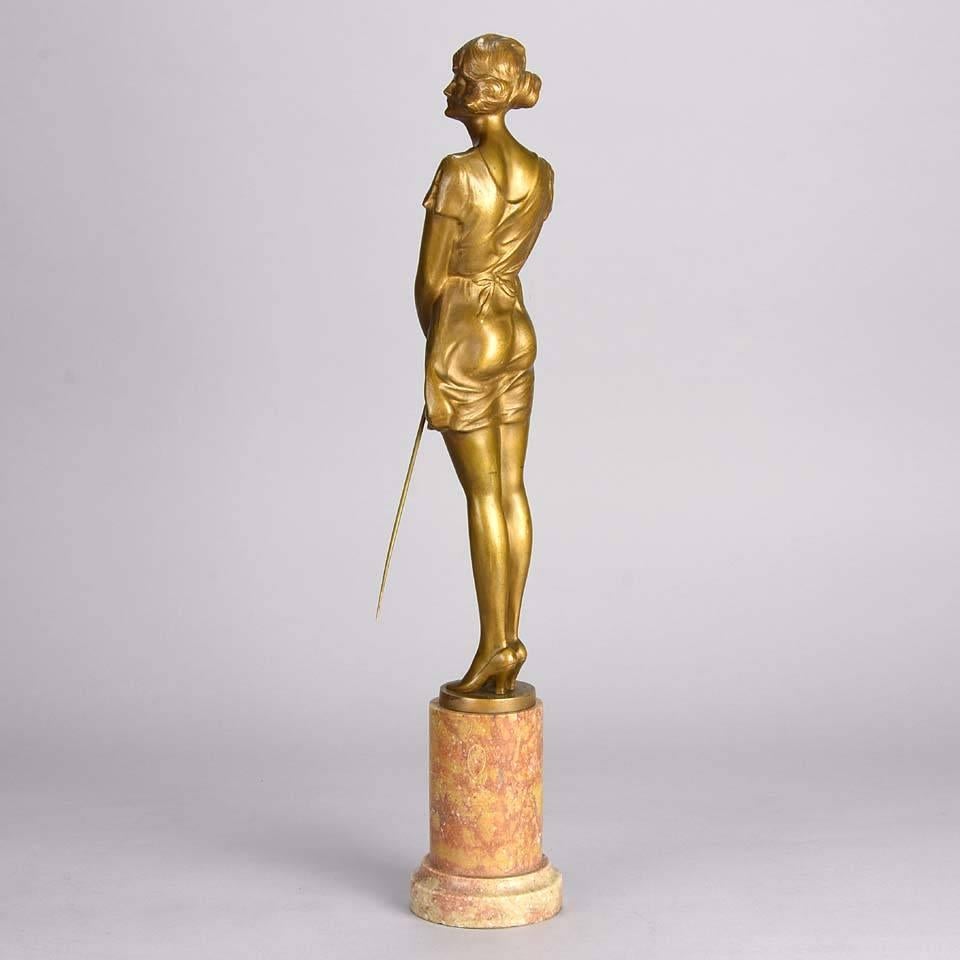Art Deco Gilt Bronze Figurine entitled 'Riding Whip' by Bruno Zach In Excellent Condition In London, GB