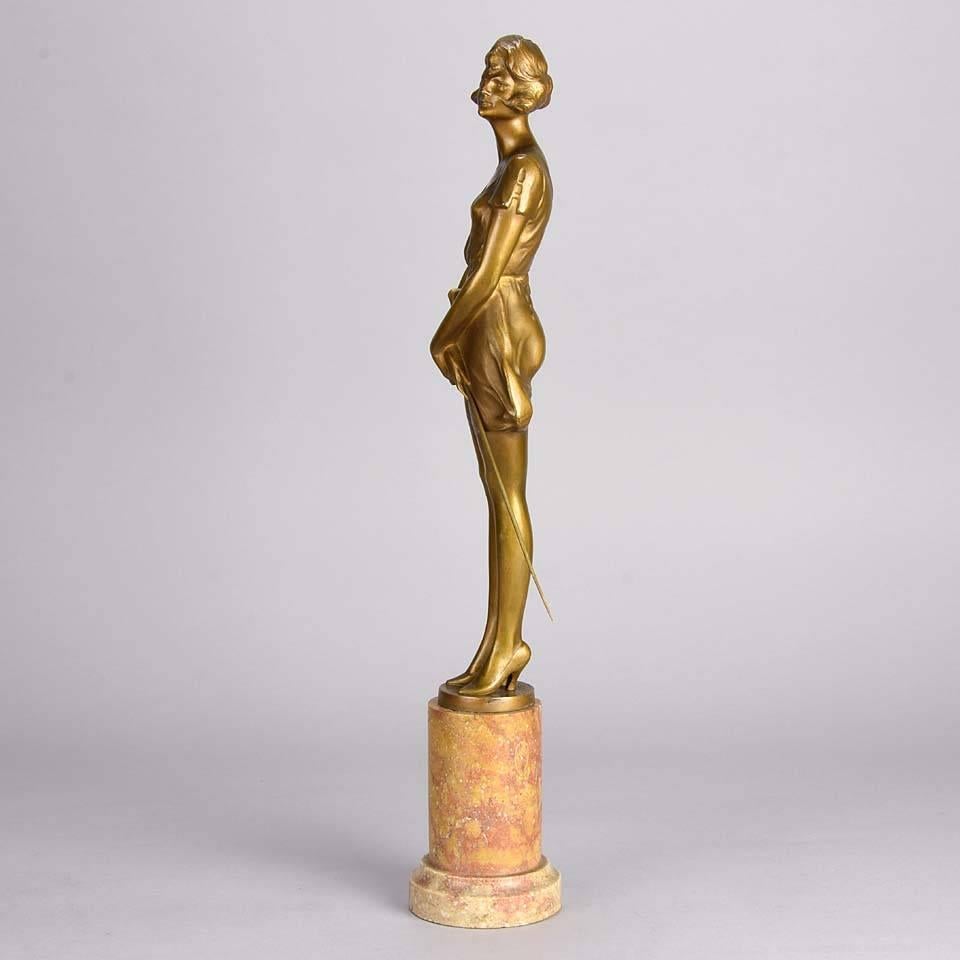 Early 20th Century Art Deco Gilt Bronze Figurine entitled 'Riding Whip' by Bruno Zach