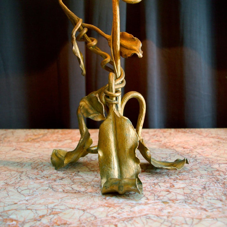 Velvet Gilt Plant Shaped Table Lamp, Early 20th Century For Sale