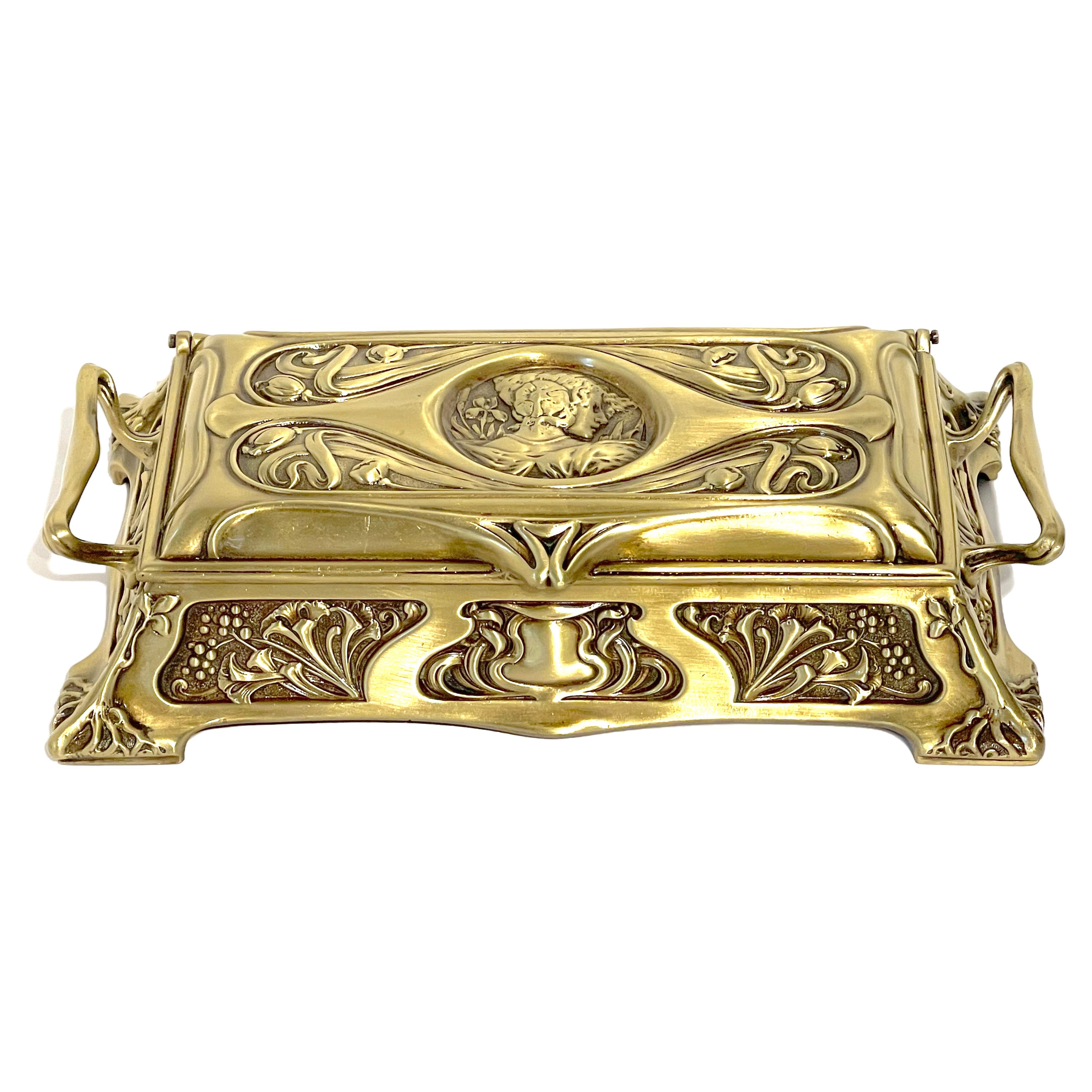 Gilt Art Nouveau Portrait Casket Double Inkwell WMF (Attrib.) 